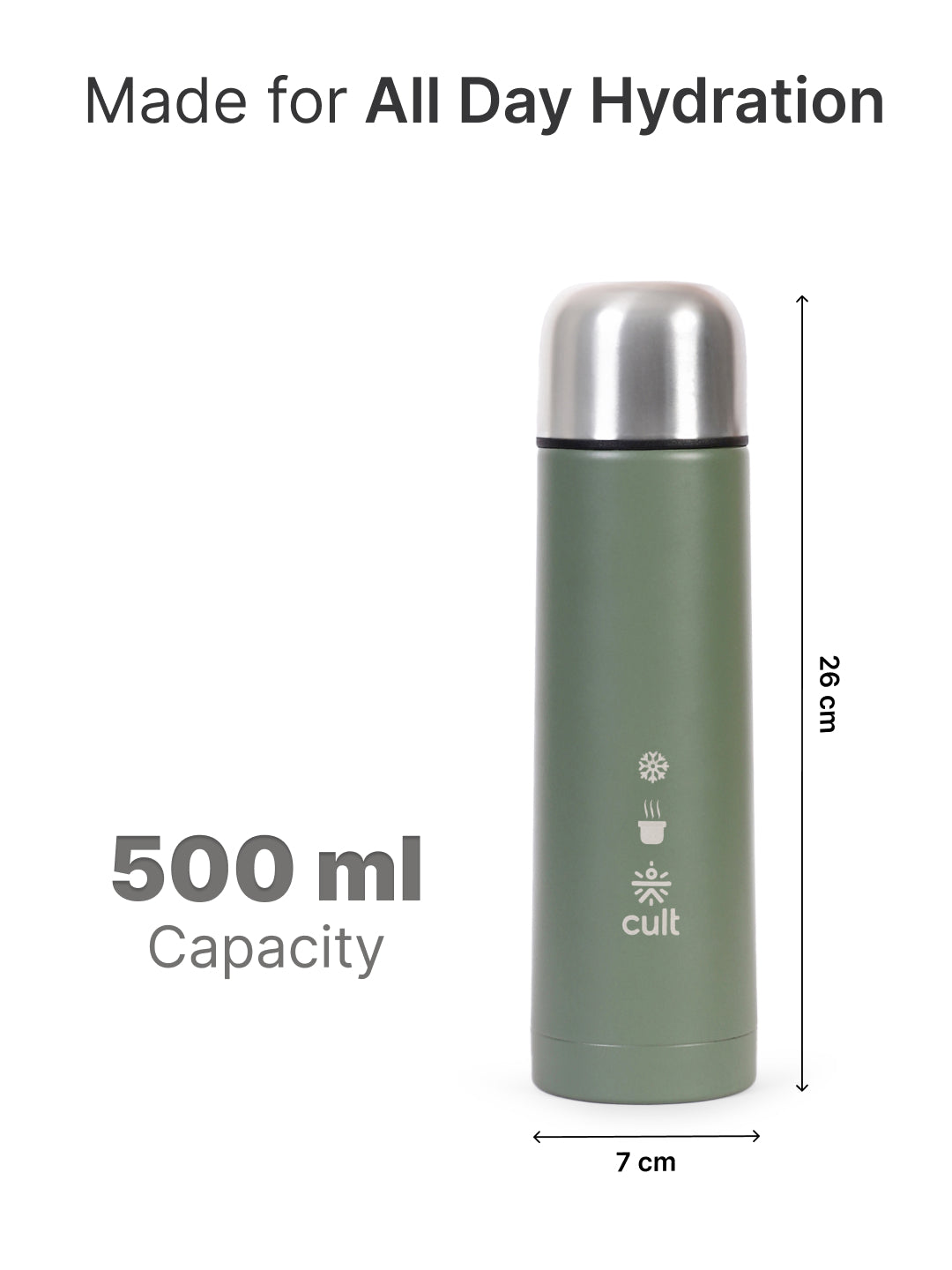 cult Stainless Steel Vacuum Bottle 500 ML Double Wall Insulated Thermos