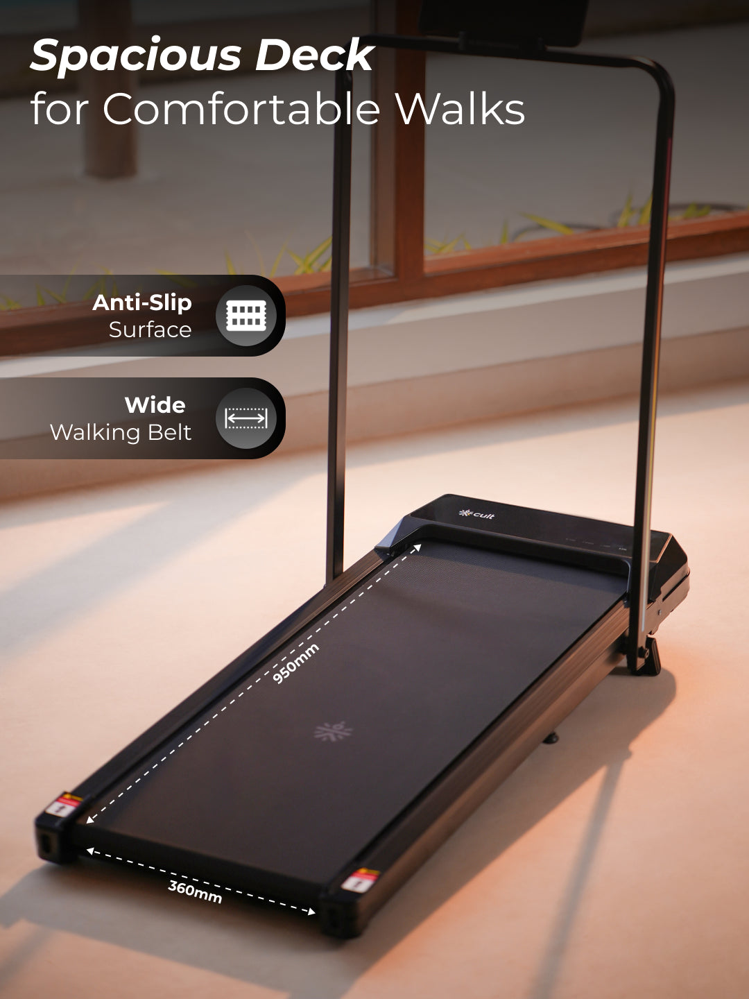 Cult Walking pad Prime 3.5HP Peak DC Motorized Treadmill | Max Speed-10kmph | Max Weight-100kg | Walking Pad for Home Use (with 6 months extended warranty)