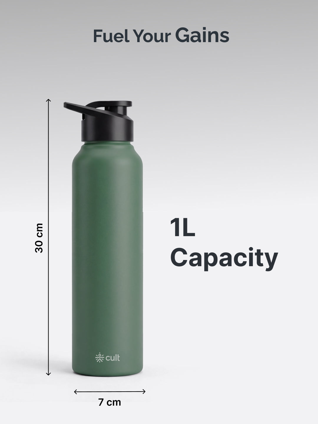 cult Steel Bottle 1Ltr With Sports Cap Green