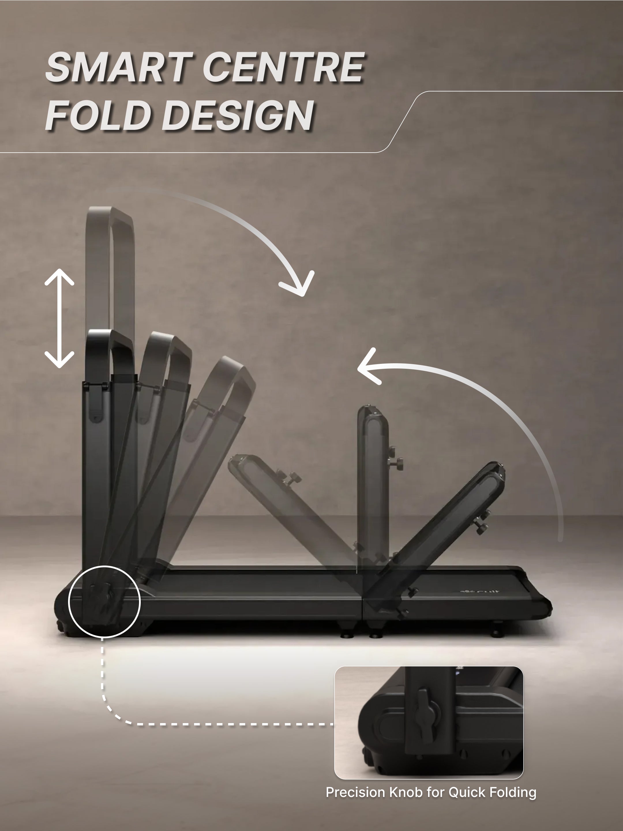 Cult Fold Plus Center-Folding Walking Pad with 5HP Motor with Easy Remote Control | Max User 130kg | Top Speed 6kmph | Running Deck 39.3 x 15.7 inches | Space Saving & Perfect for Home use Treadmill (with 6 Months Extended Warranty)