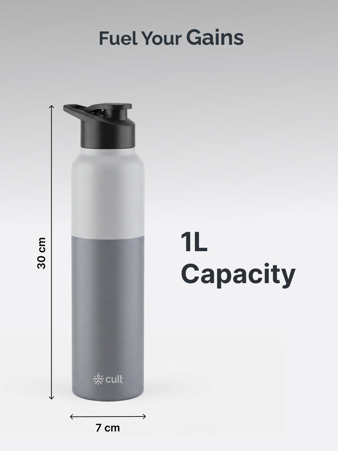 cult Steel Bottle 1Ltr With Sports Cap Dual Grey