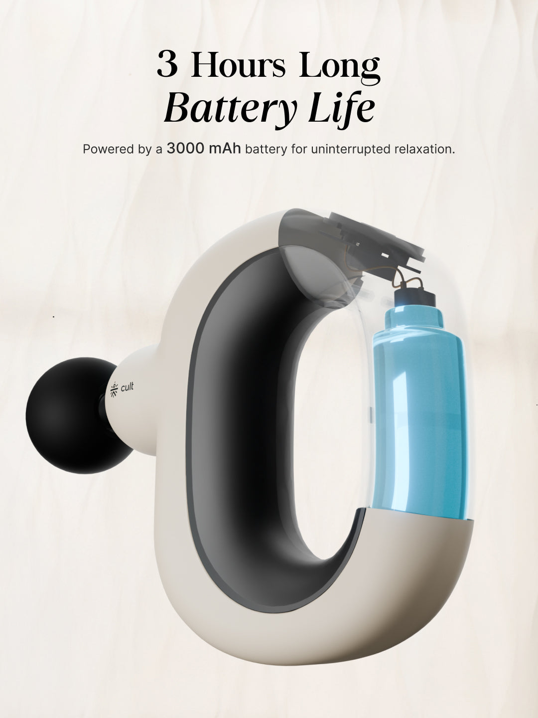 Cult Halo Premium Full Body Gun Massager with Multi-Grip Handle, 5 Massage Heads & 6 Adjustable Speeds, 3 hour battery, Cream