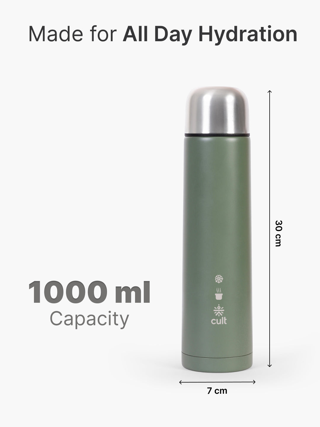 cult Stainless Steel Vacuum Bottle 1000 ML Double Wall Insulated Thermos