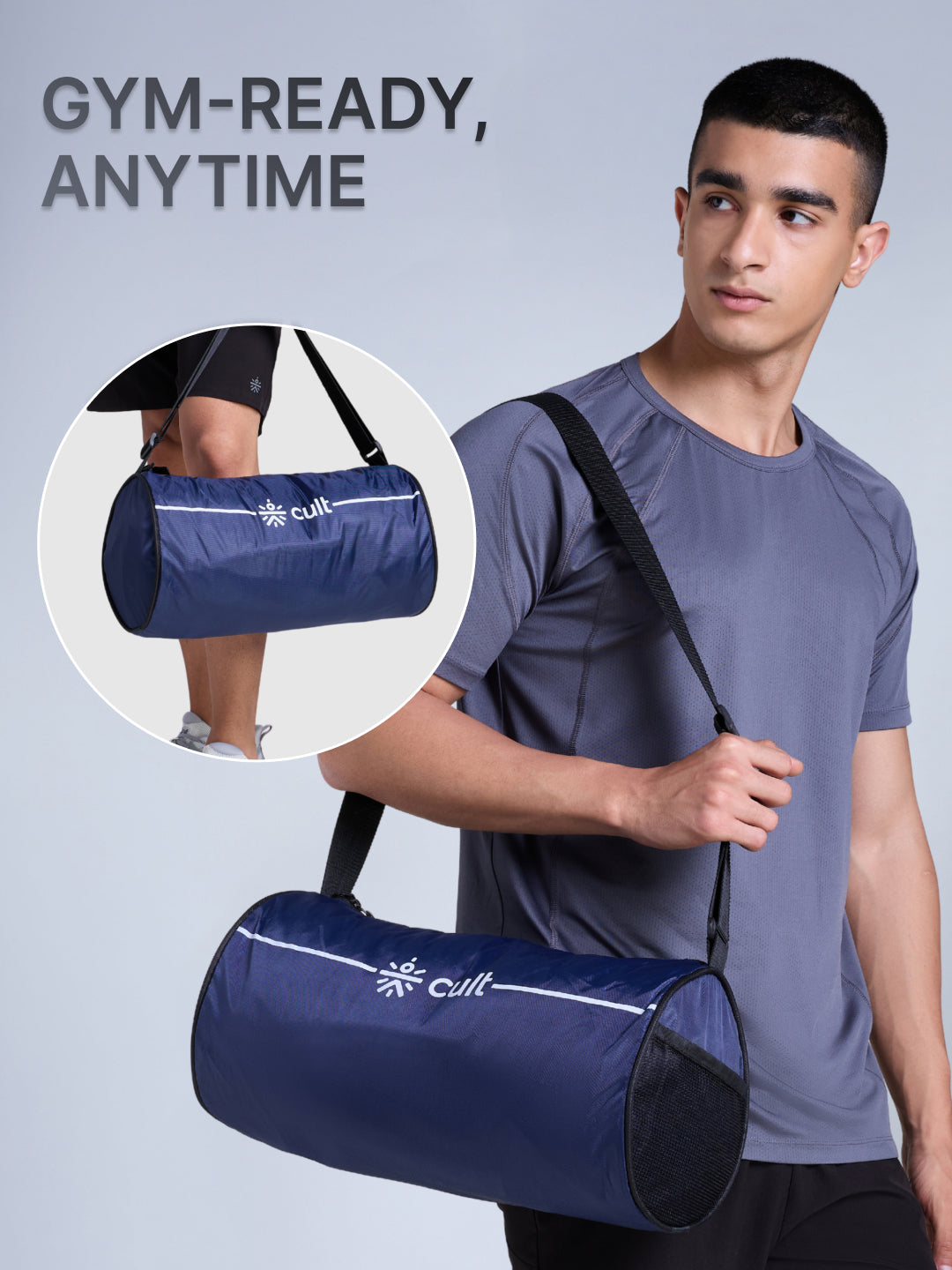 Compact 12L Gym Bag with Shoulder Strap Blue & 600ml Shaker Bottle with Mixer Ball Blue