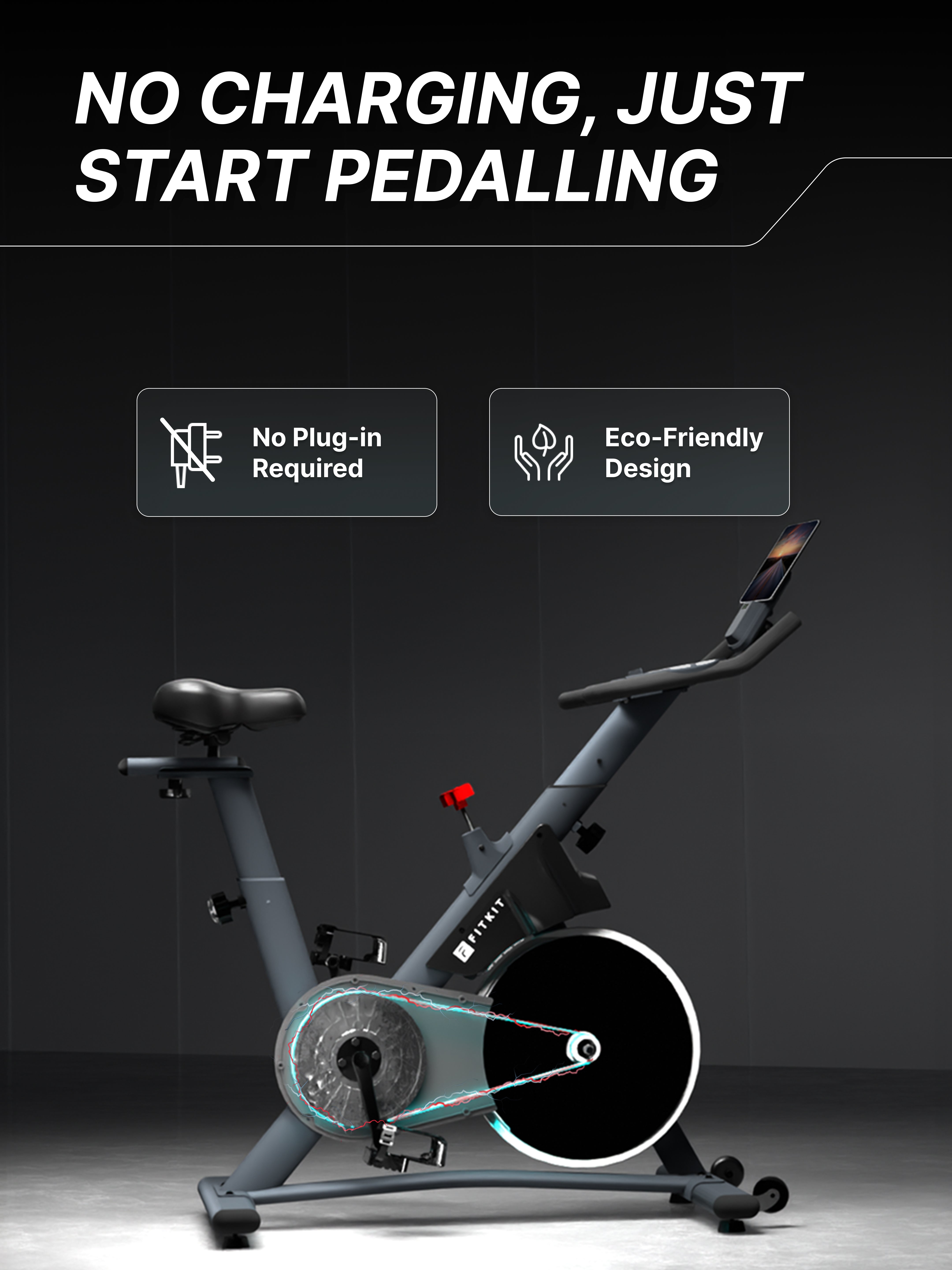 Fitkit by Cult FK7004 Premium Magnetic Spin Bike | 130kg Support | Stepless Resistance & 8kg Flywheel | LCD Display with Heart-Rate Tracking | Tablet Holder | Smooth & Silent Ride for Home Fitness