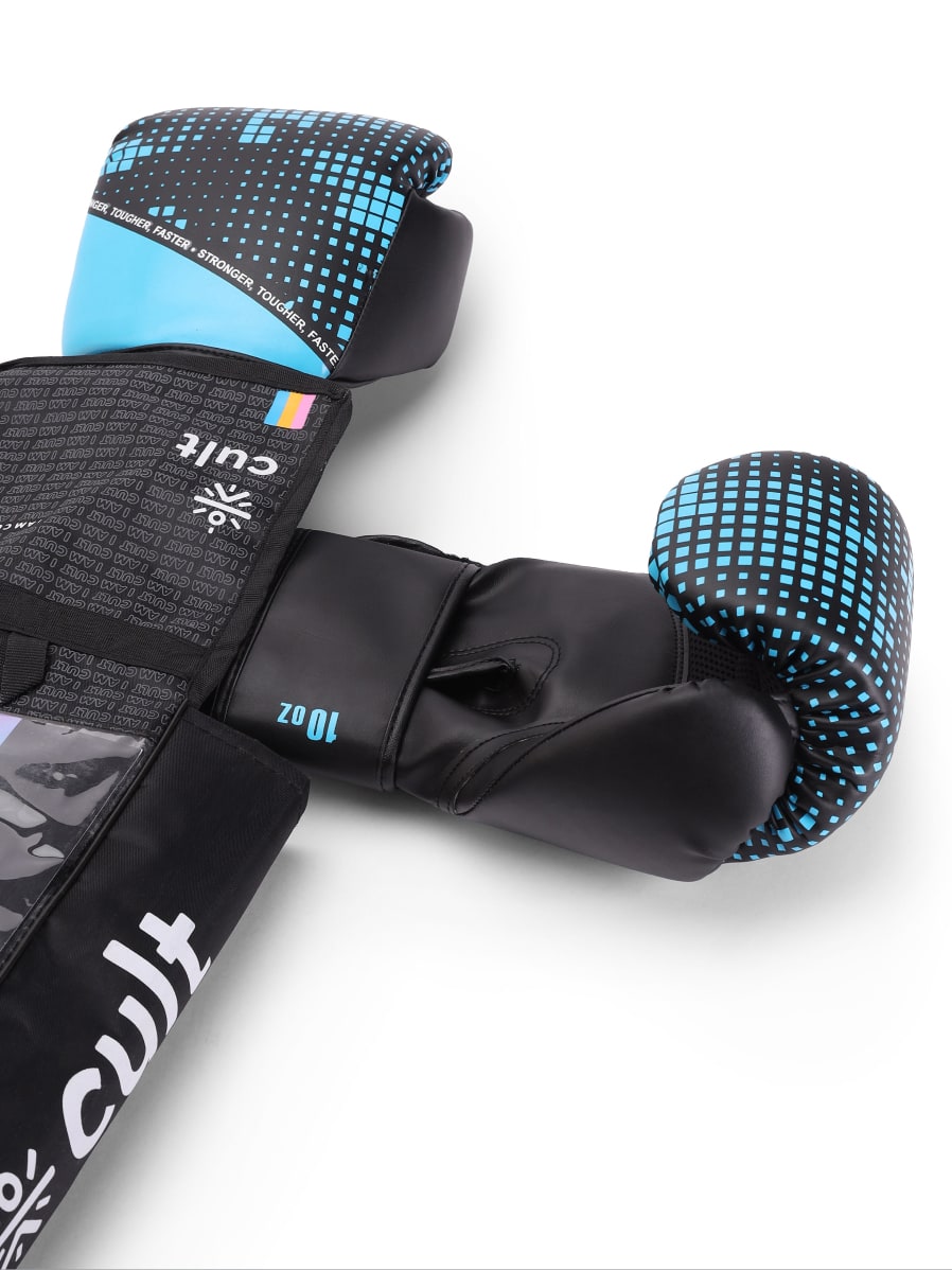 cult PVC Boxing Gloves for Men & Women Foam Padding Thickness 25 mm Punching Bag Gloves for Boxing, Training, Kickboxing, Muay Thai, MMA Black Blue