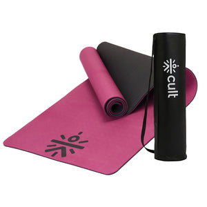 CULT TPE Yoga Mat 6mm with Carry Bag & Strap | Anti-Slip, Sweat Resistant, Lightweight & Durable Exercise Mat for Yoga, Pilates, Meditation & Home Workout   Purple Wine/Black