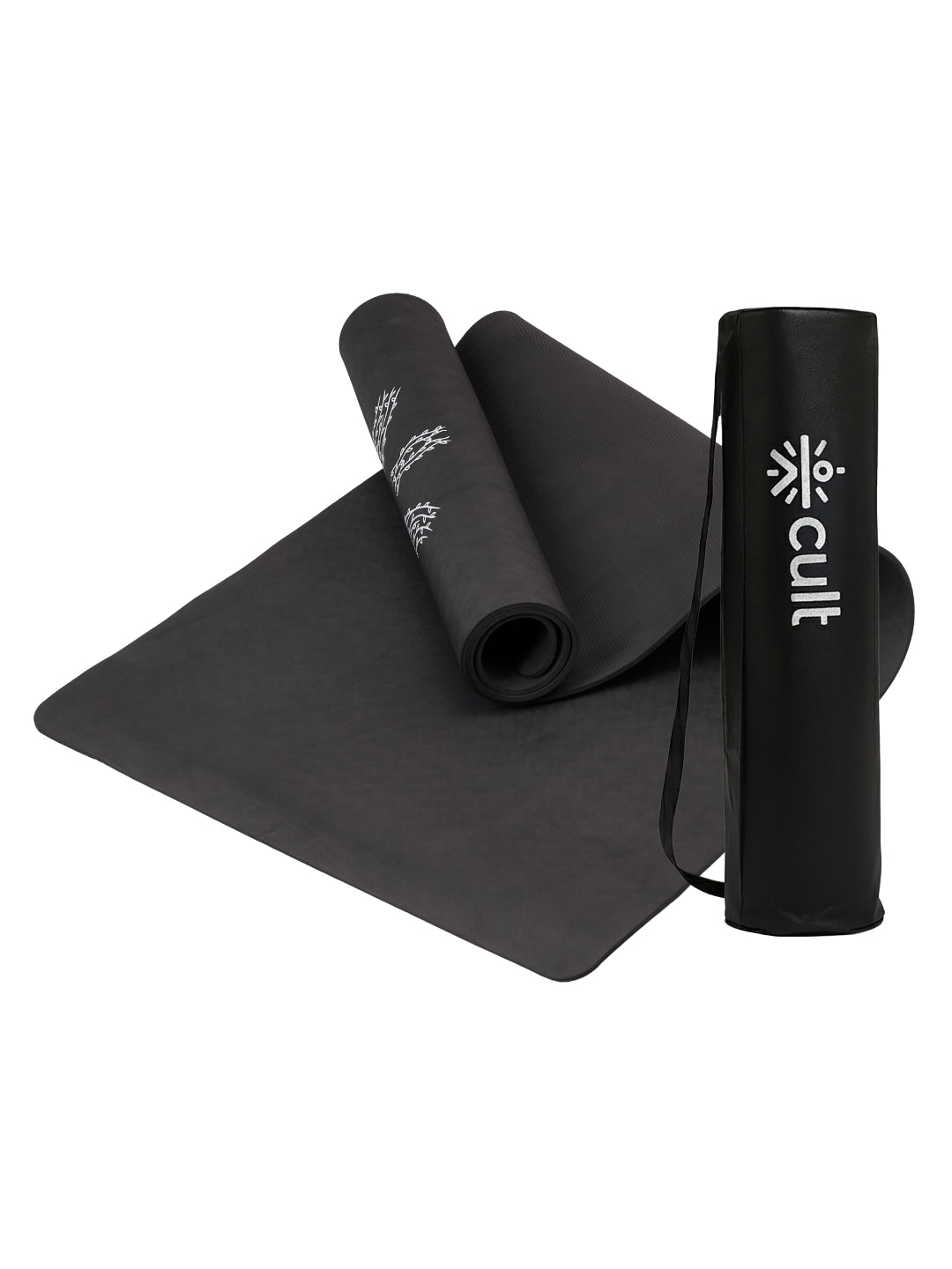 CULT TPE Yoga Mat 6mm with Carry Bag & Strap   Eco-Friendly, Non-Slip, Lightweight & Durable Exercise Mat for Yoga, Pilates, Meditation & Home Workouts   Black