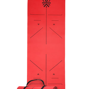 CULT Premium TPE Yoga Mat with Alignment Marks   6mm Thick Non-Slip Exercise & Pilates Mat for Men & Women, Eco-Friendly, Sweat-Resistant with Carry Strap - Red