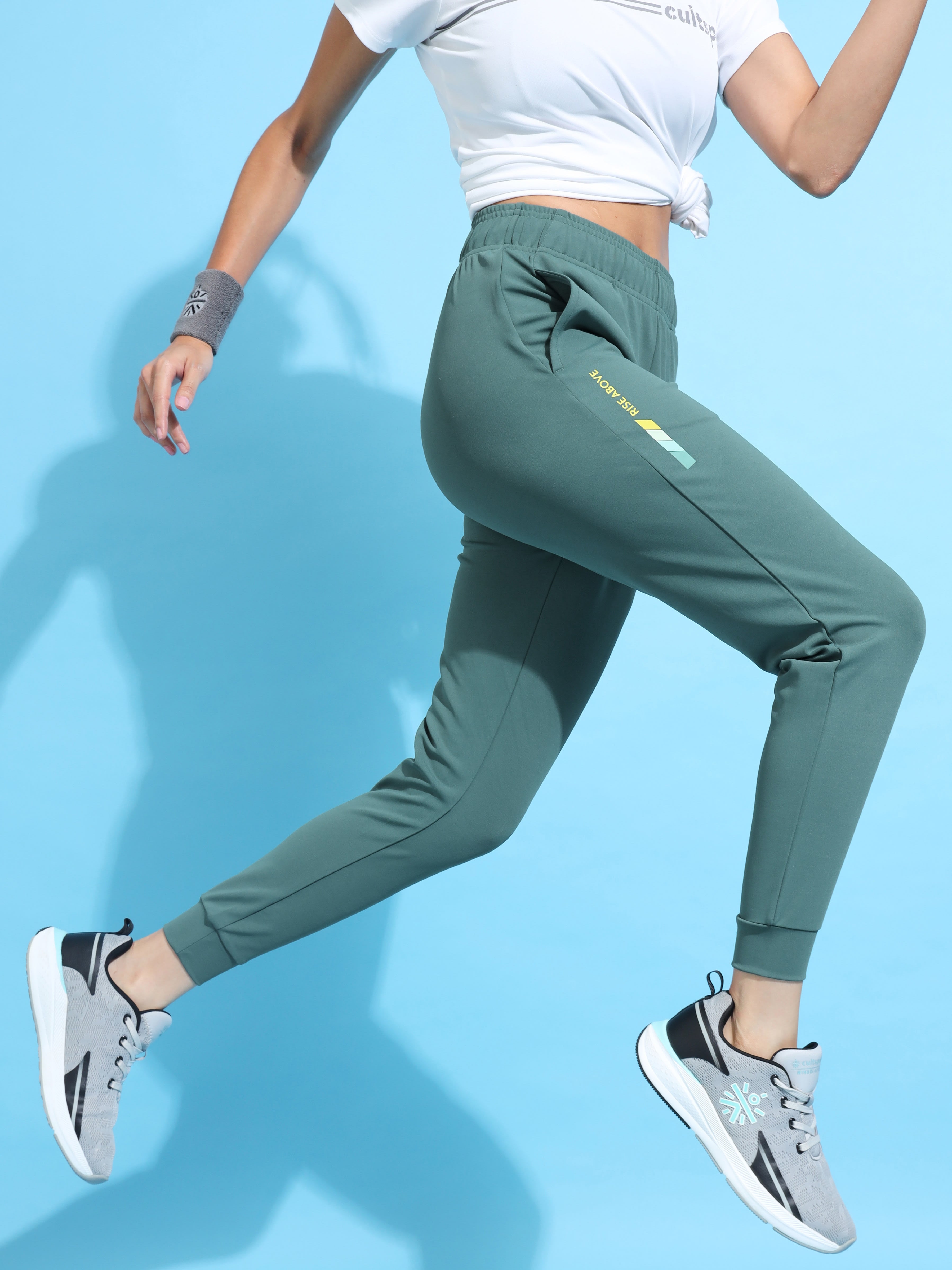 Women Sea Green Solid Training Joggers With Pockets