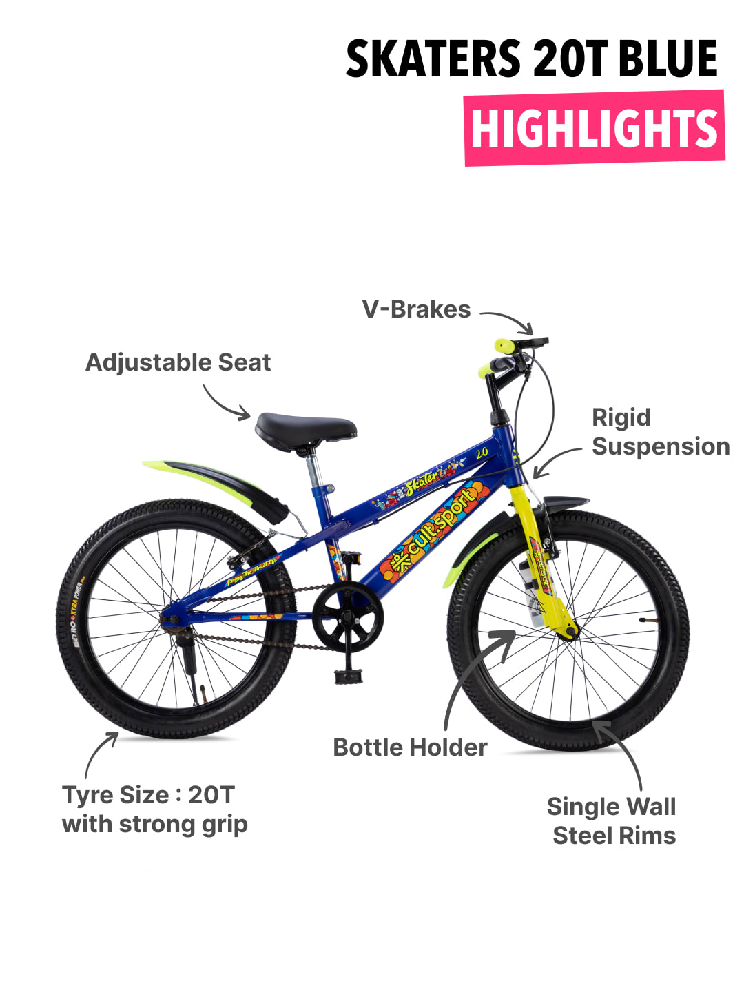 Skater 20T Steel Frame Kids Bike Blue