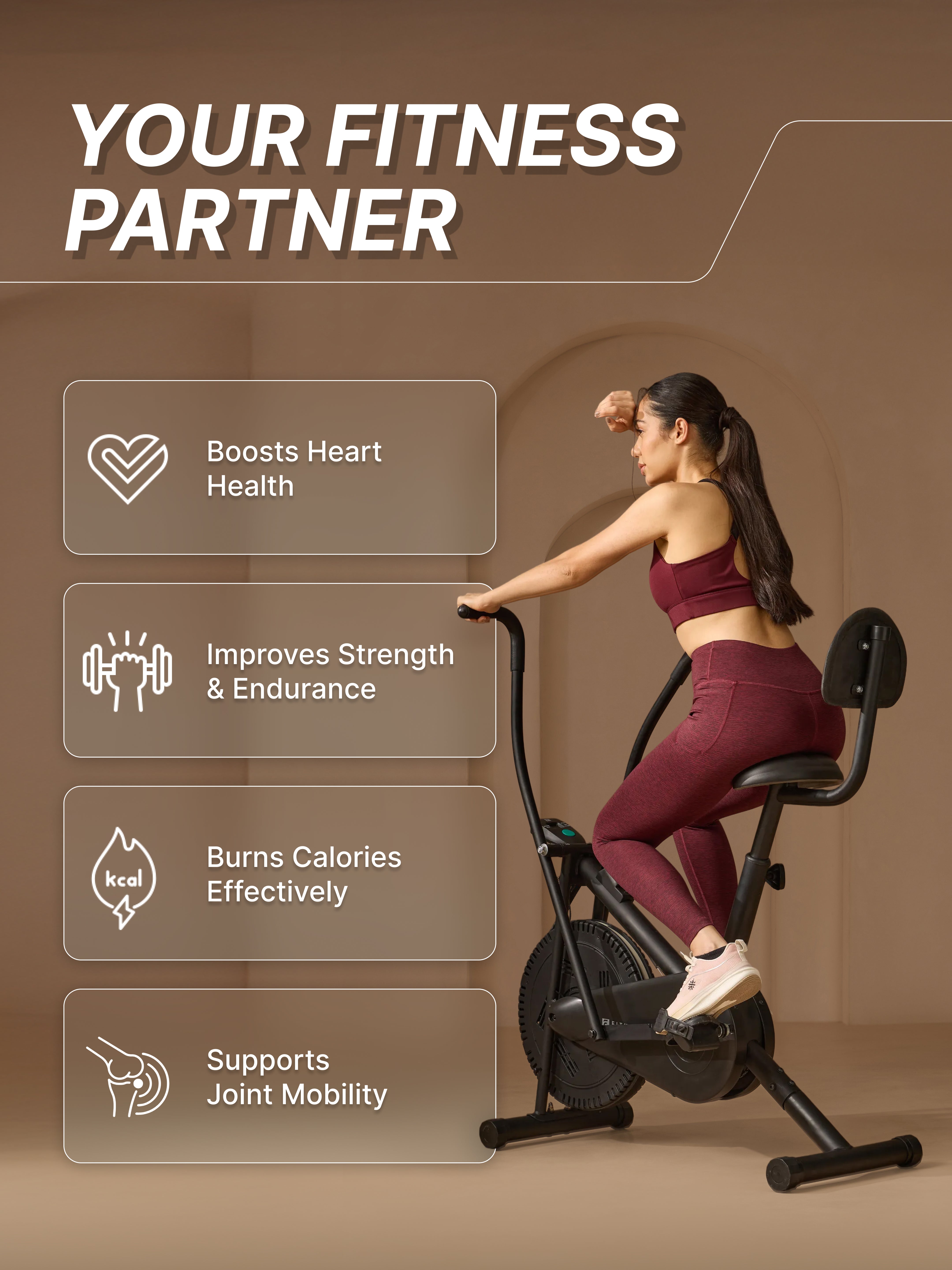 Fitkit Dual Action 2-in-1 Air Bike | Moving & Fixed Handles Exercise Cycle | Adjustable Seat & Anti-Slip Pedals | Direct Resistance | 120 kg Max Weight | Home Use Exercise Bike