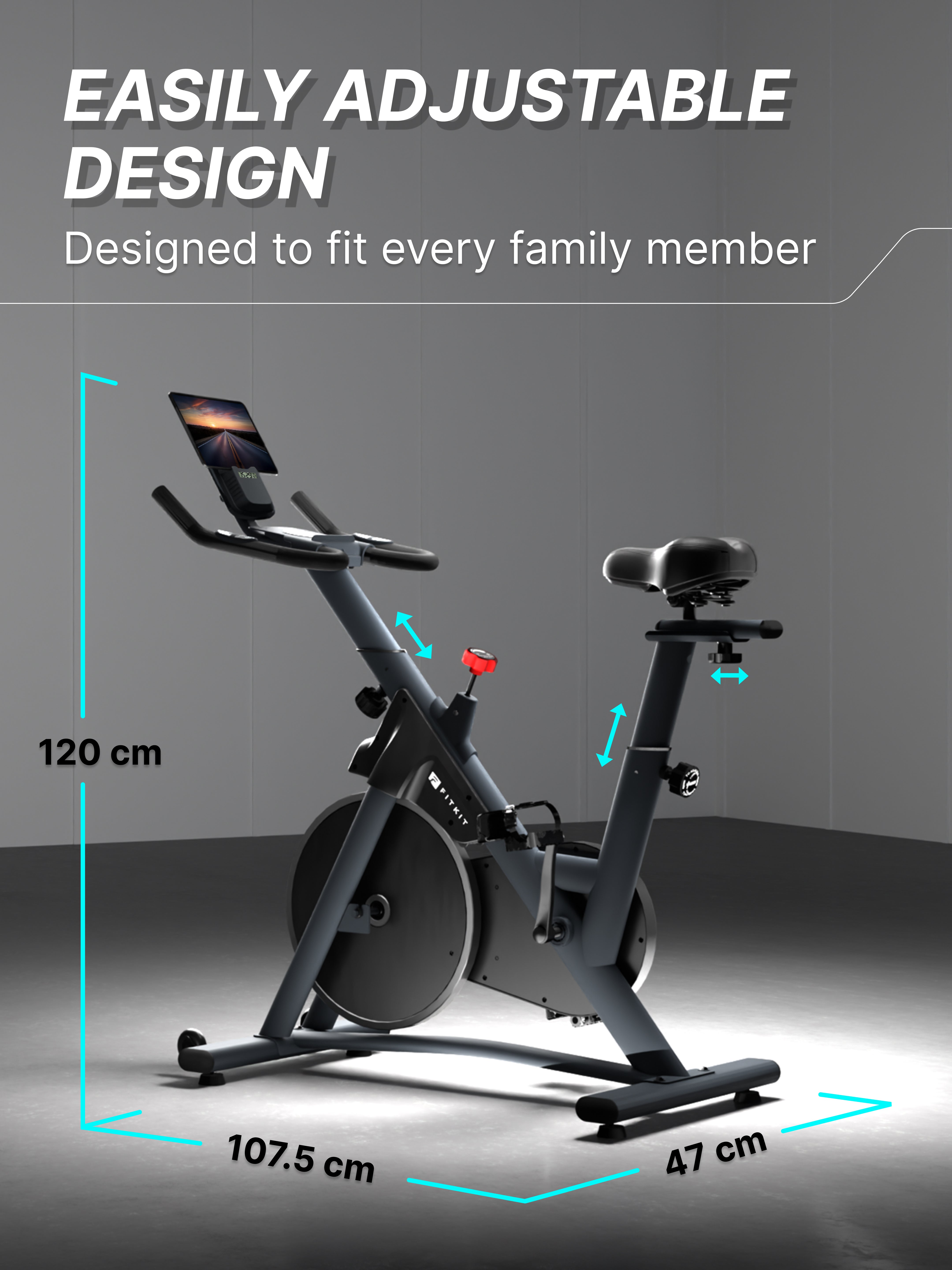 Fitkit by Cult FK7004 Premium Magnetic Spin Bike | 130kg Support | Stepless Resistance & 8kg Flywheel | LCD Display with Heart-Rate Tracking | Tablet Holder | Smooth & Silent Ride for Home Fitness