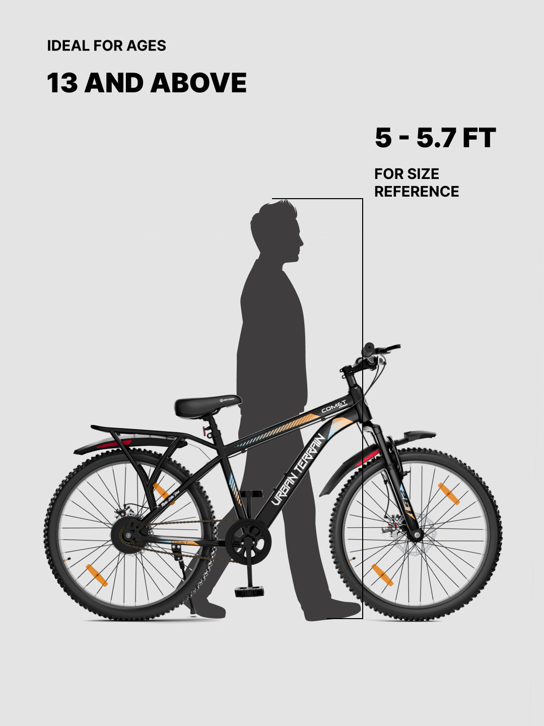 Urban Terrain Comet Pro 26T Single Speed Steel Mountain Bike with Front Suspension & Dual Disc Brakes (Black)