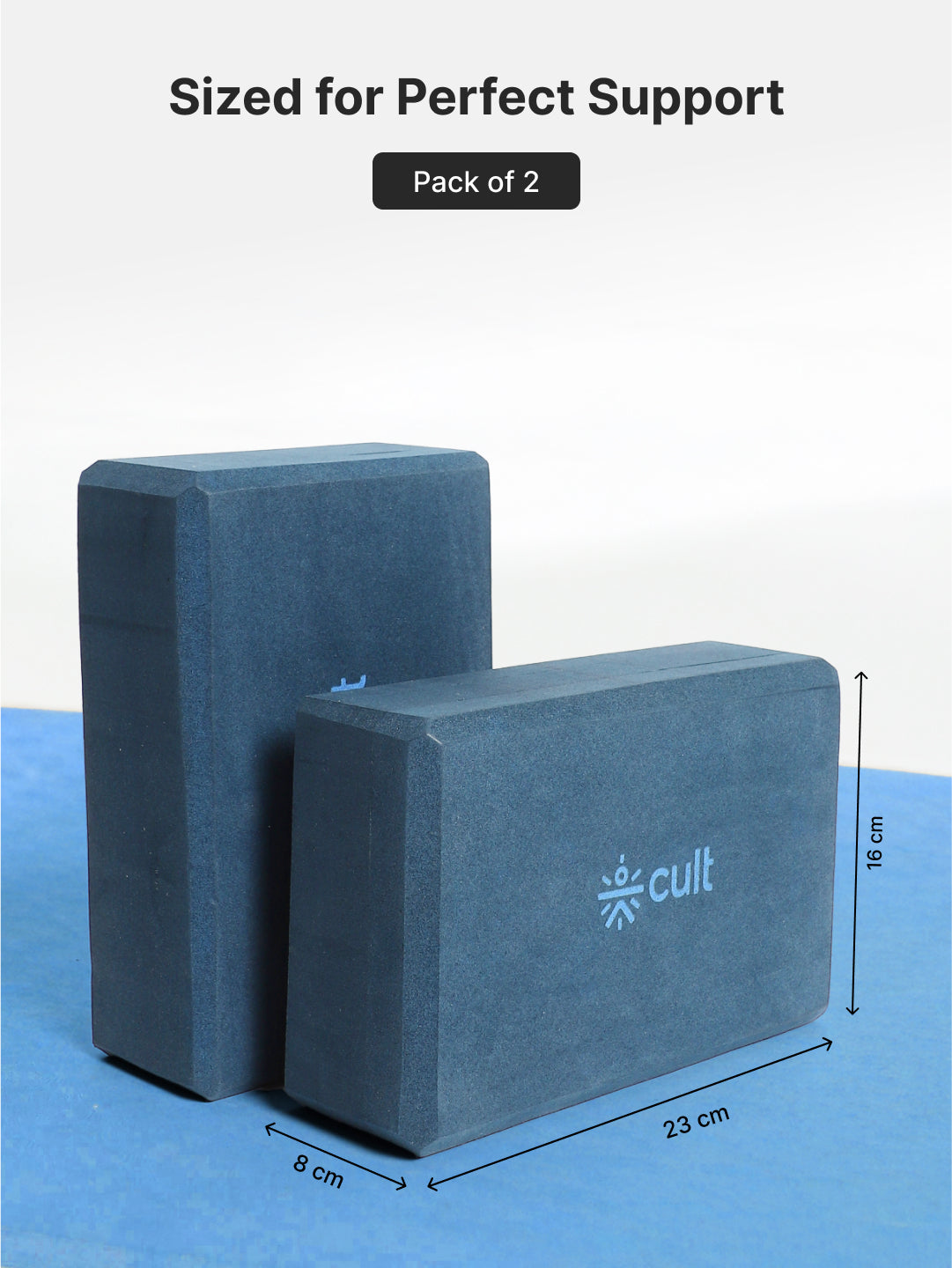 Pack of 2 EVA Yoga Blocks 80mm Blue – Non-Toxic, Anti-Skid & Durable