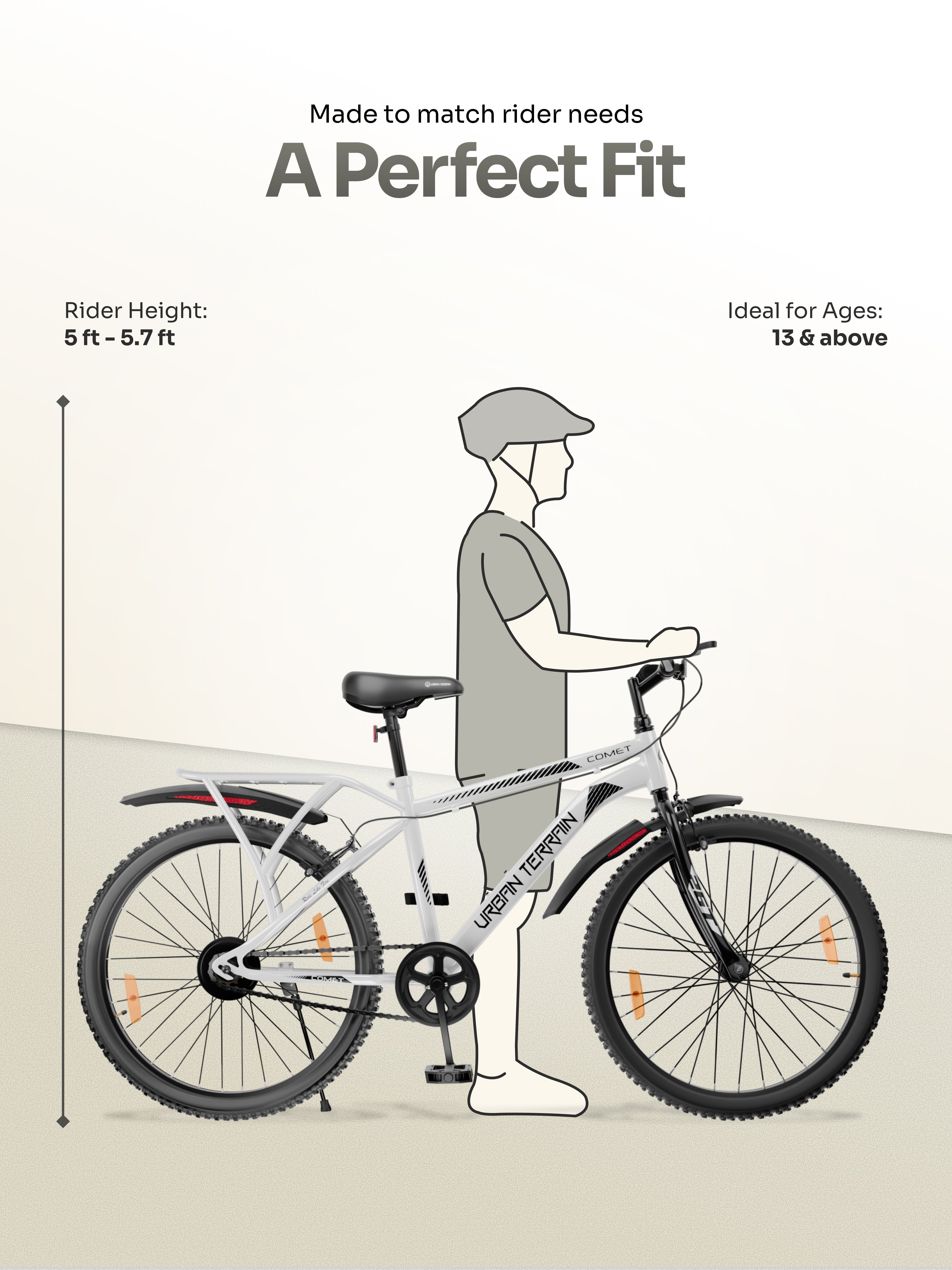 Urban Terrain Comet 26T Single Speed Steel Mountain Bike with Inbuilt Carrier (White)