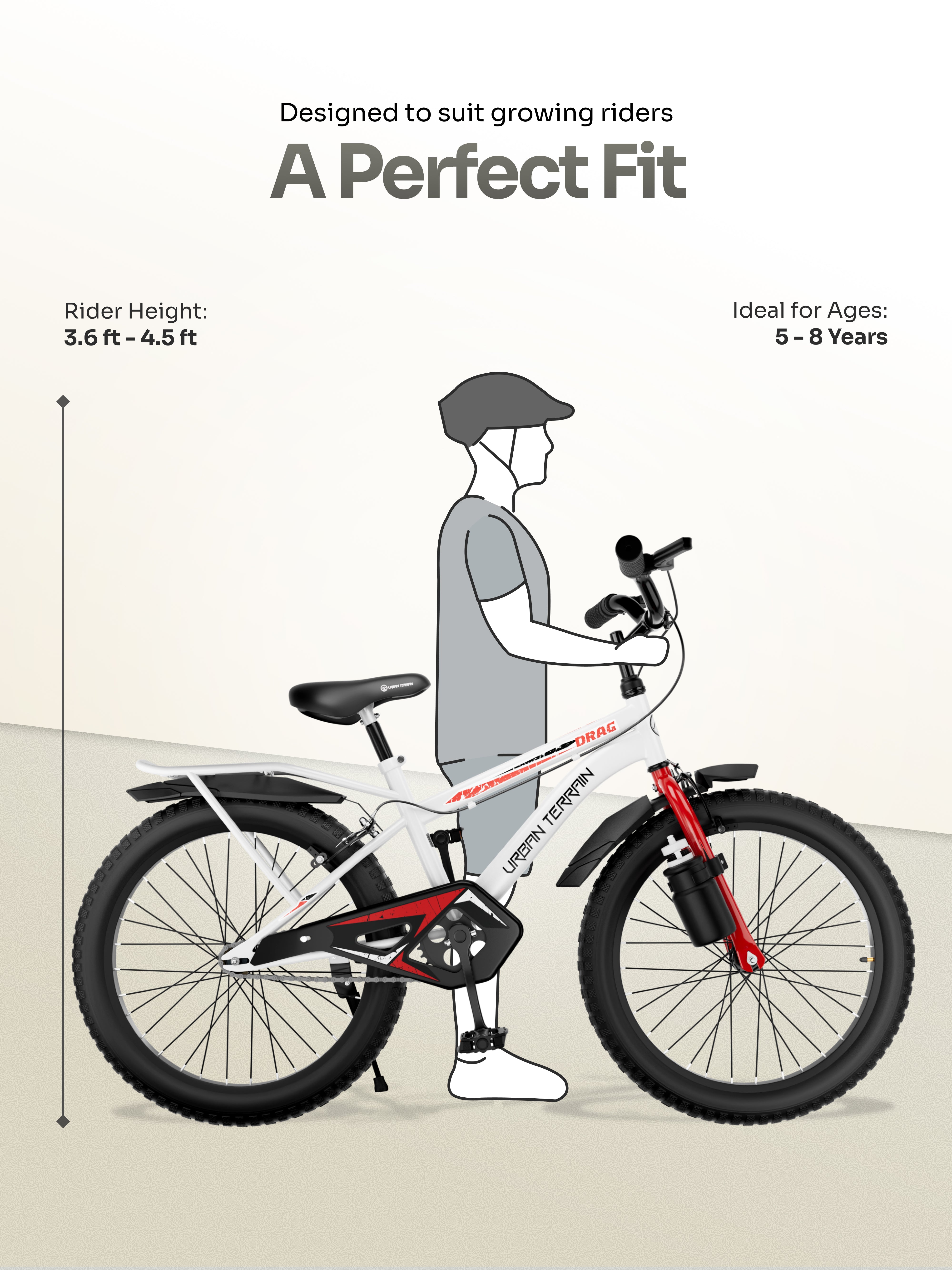 Urban Terrain Drag 20T Single Speed Kids Cycle, White