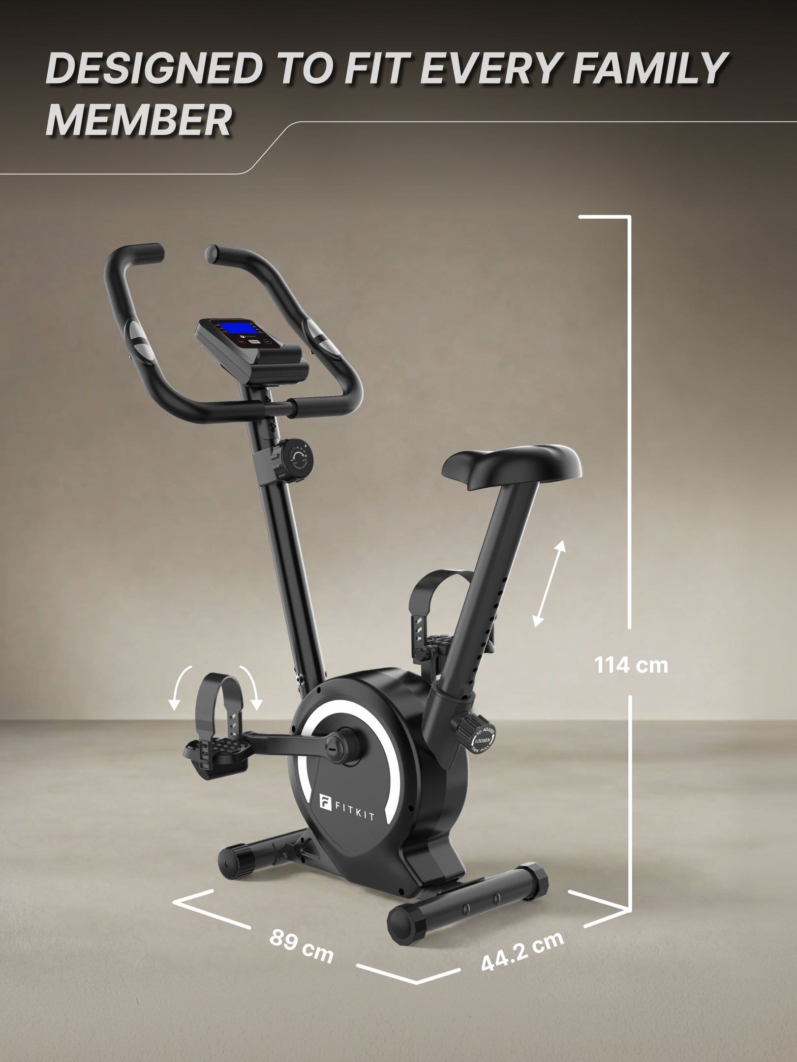 Fitkit by Cult Upright Exercise Bike 6 Kg Flywheel & 130 Kg Weight Support with Adjustable Cushioned Seat | 16-Level Magnetic Resistance | LCD Display & Tablet Holder | Suitable for Home Gym Workout
