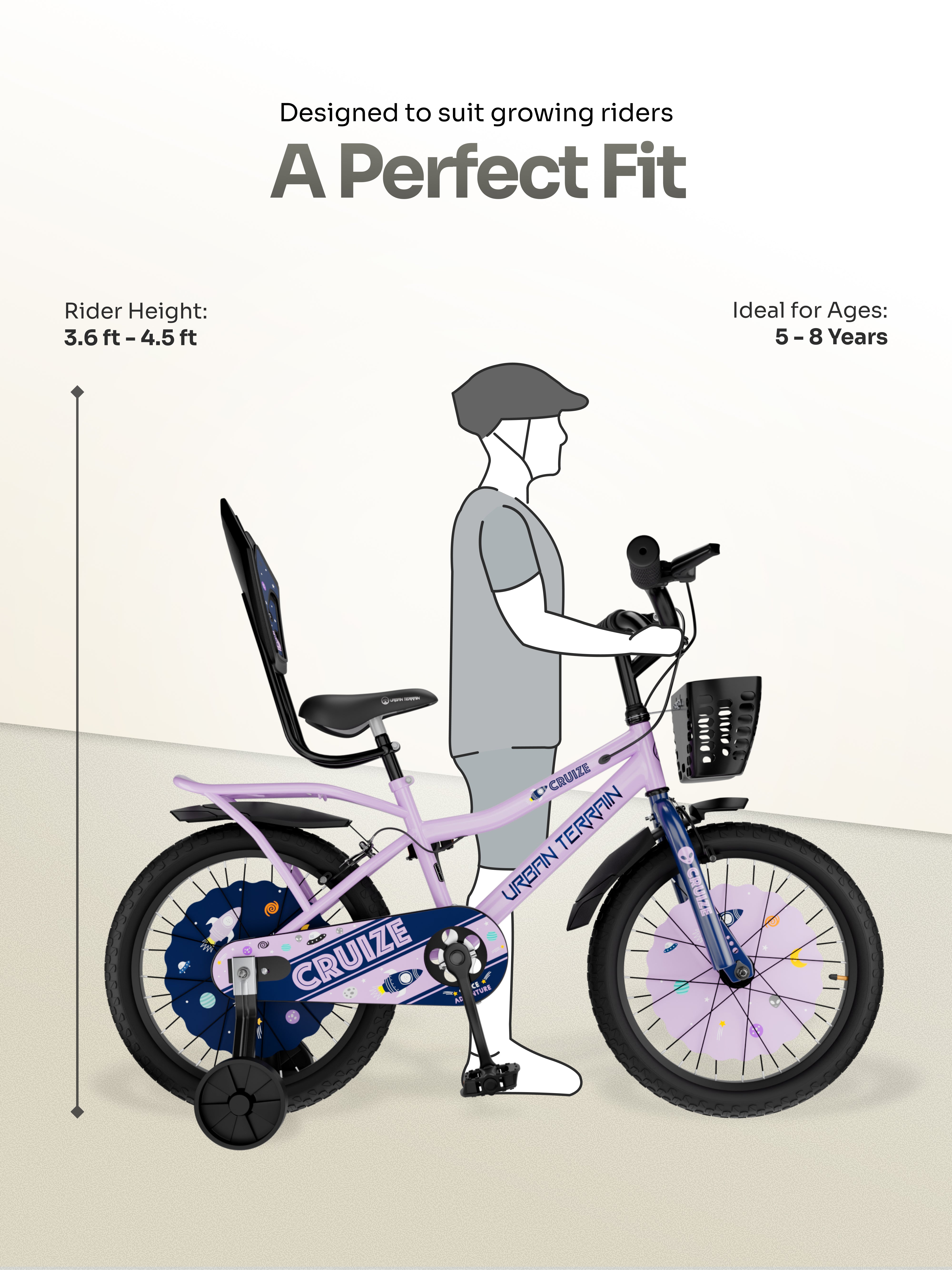 Urban Terrain Cruize 16T Single Speed Kids Cycle, Lavender