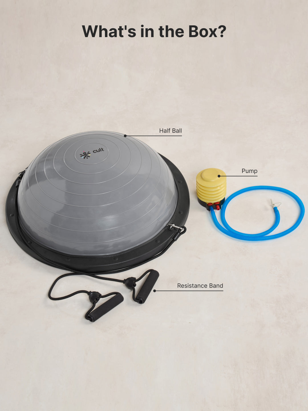 Cult Half Balance Ball Trainer for Full Body Workout with Pair of Resistance Bands and Pump | Anti-Slip Stability Ball| Core Strength, Balance, and Stability Training Equipment for Home Gym & Fitness Workouts