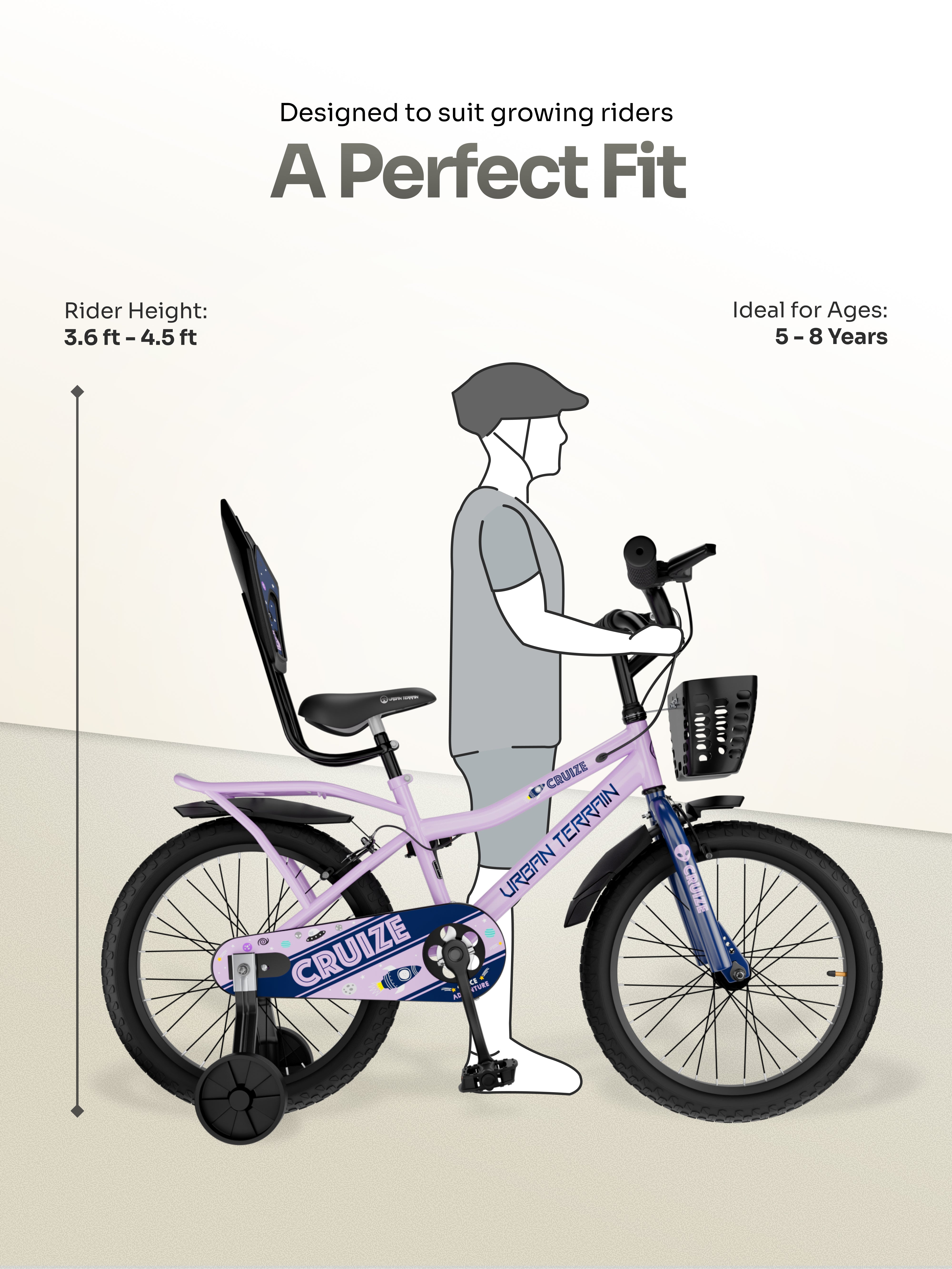 Urban Terrain Cruize 20T Single Speed Kids Cycle, Lavender