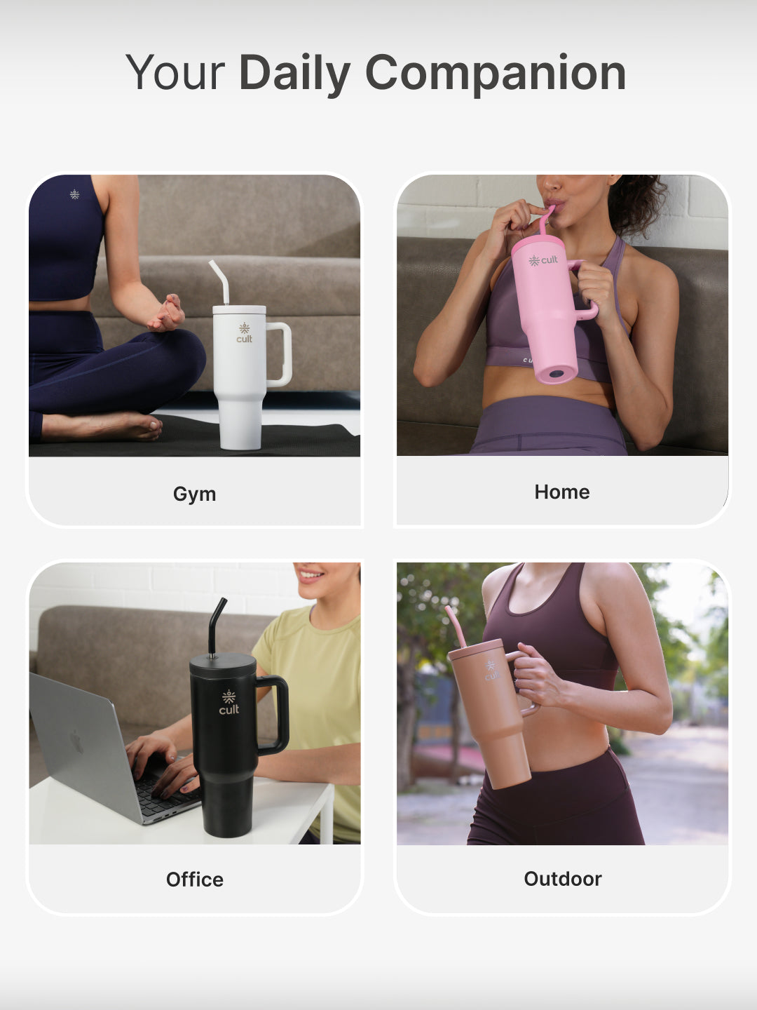 cult Tumbler 1200ML Steel Straw with Straw Cap and Cleaner Unisex Pink