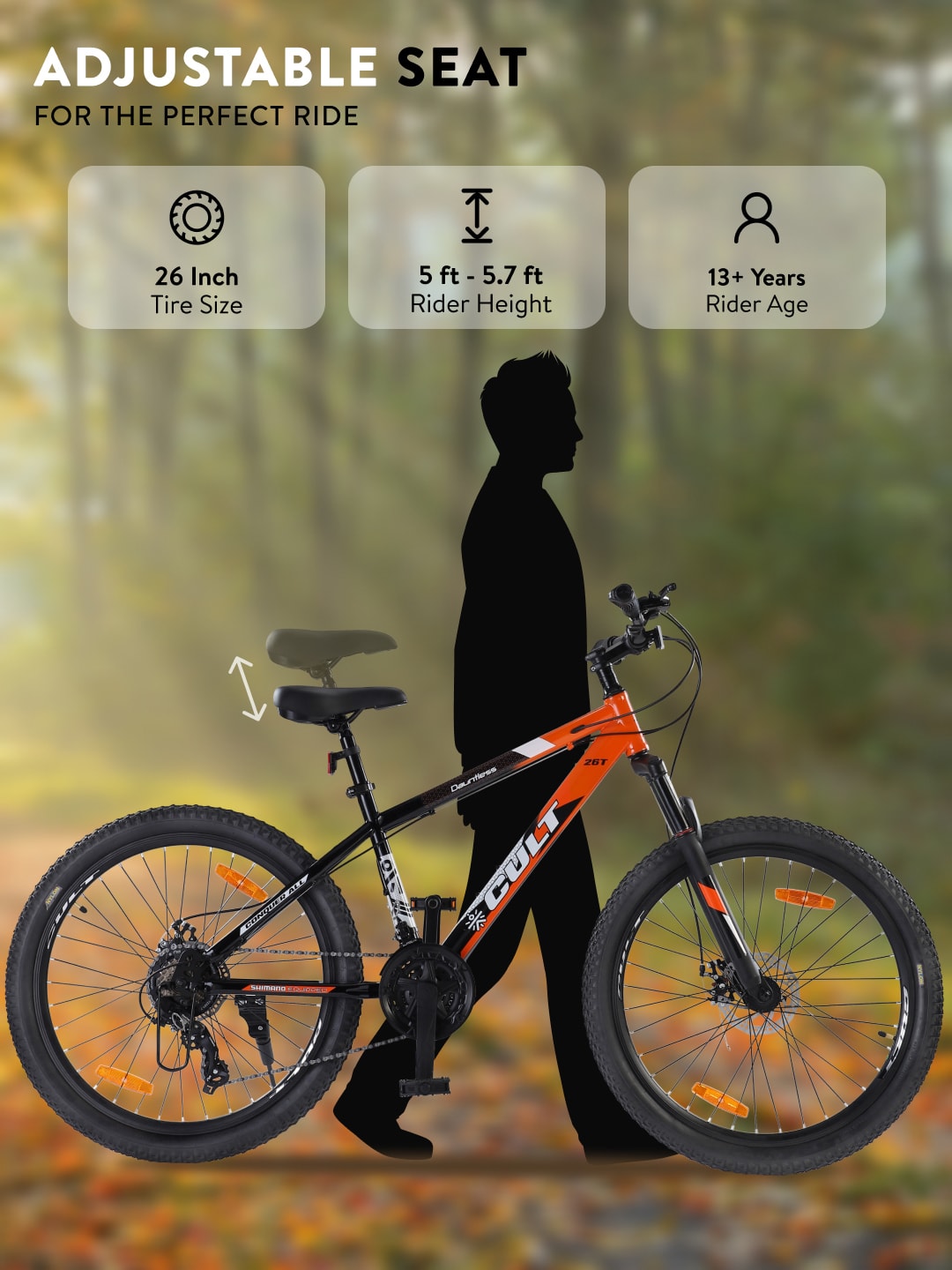 DAUNTLESS21S26TORANGEBLACK Steel 21 Speed Shimano Gear 26 inch Mountain Cycle, Dual Disc Brake, Front Suspension, Double Wall Rim