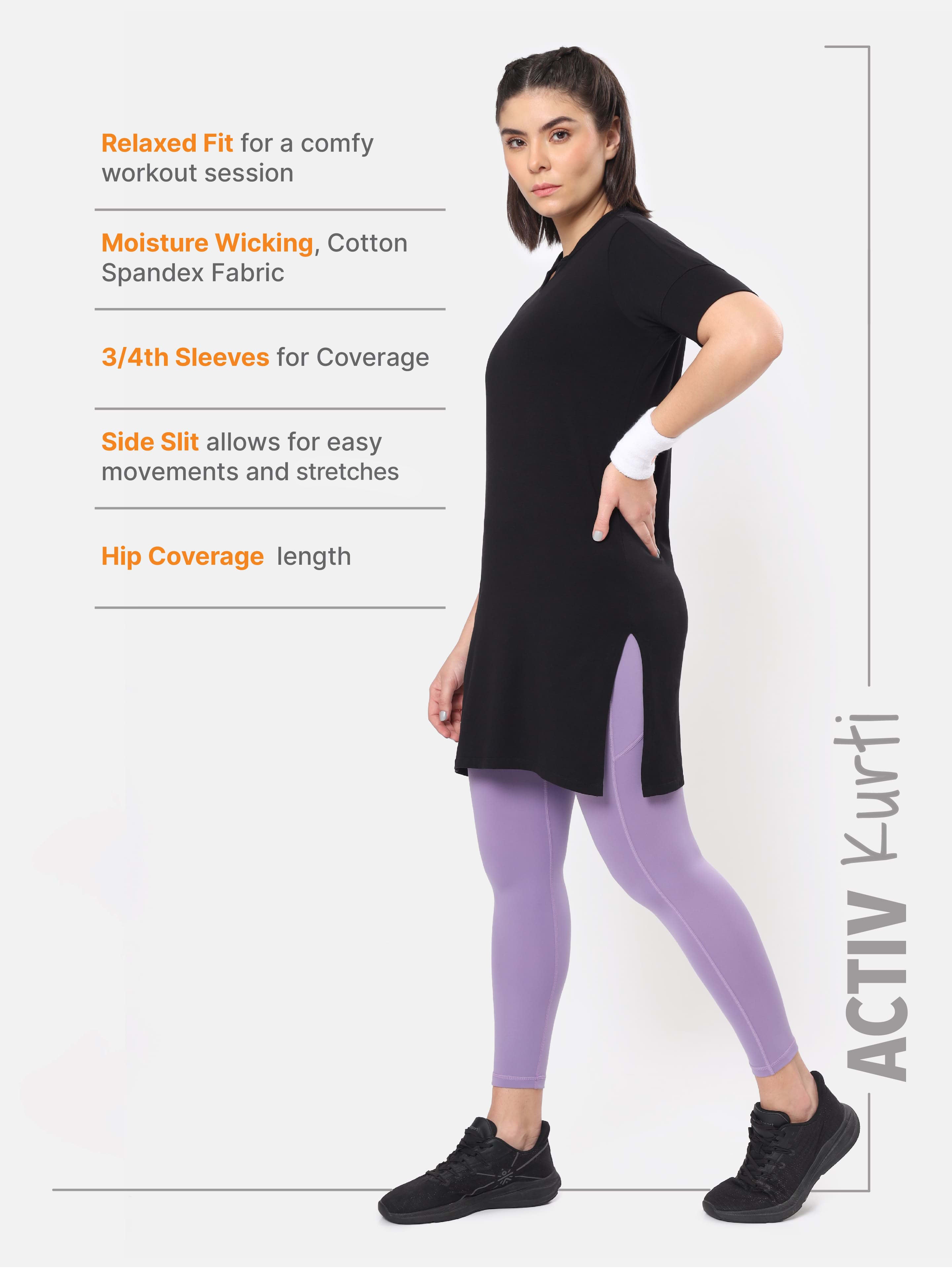 Solid Activ-Kurti with Side Pocket