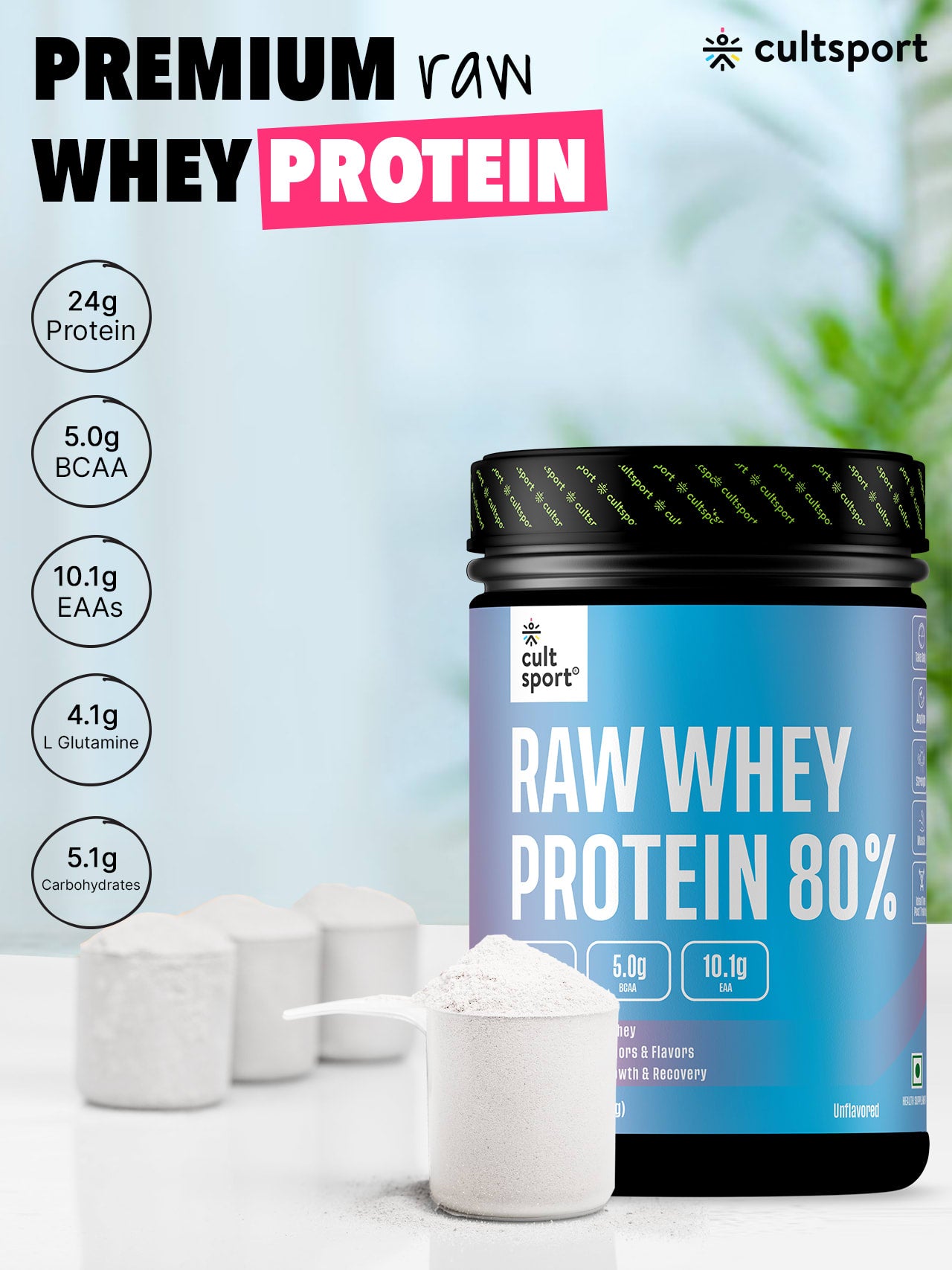 Raw Whey Protein 80% - 454 g | Protein Powder for Men & Women | Reforms Strength, Muscle Growth & Recovery | 24g Protein Per Serving | Unflavoured Concentrate
