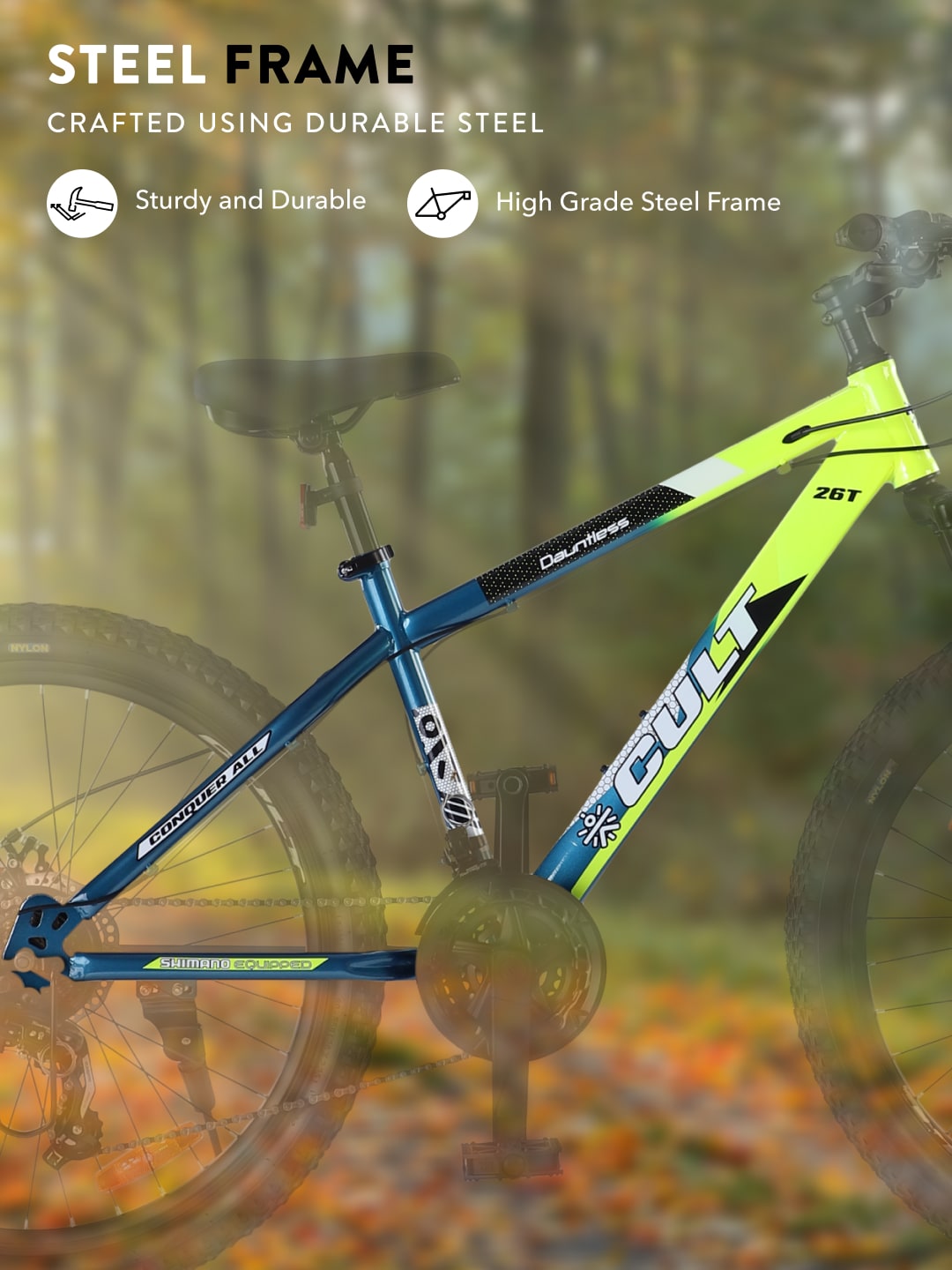 DAUNTLESS21S26TGREENBLUE Steel 21 Speed Shimano Gear 26 inch Mountain Cycle, Dual Disc Brake, Front Suspension, Double Wall Rim