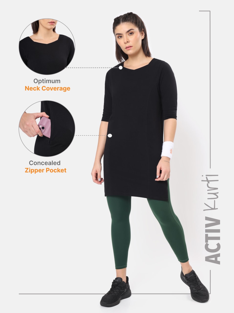 Solid Activ-Kurti with Side Pocket