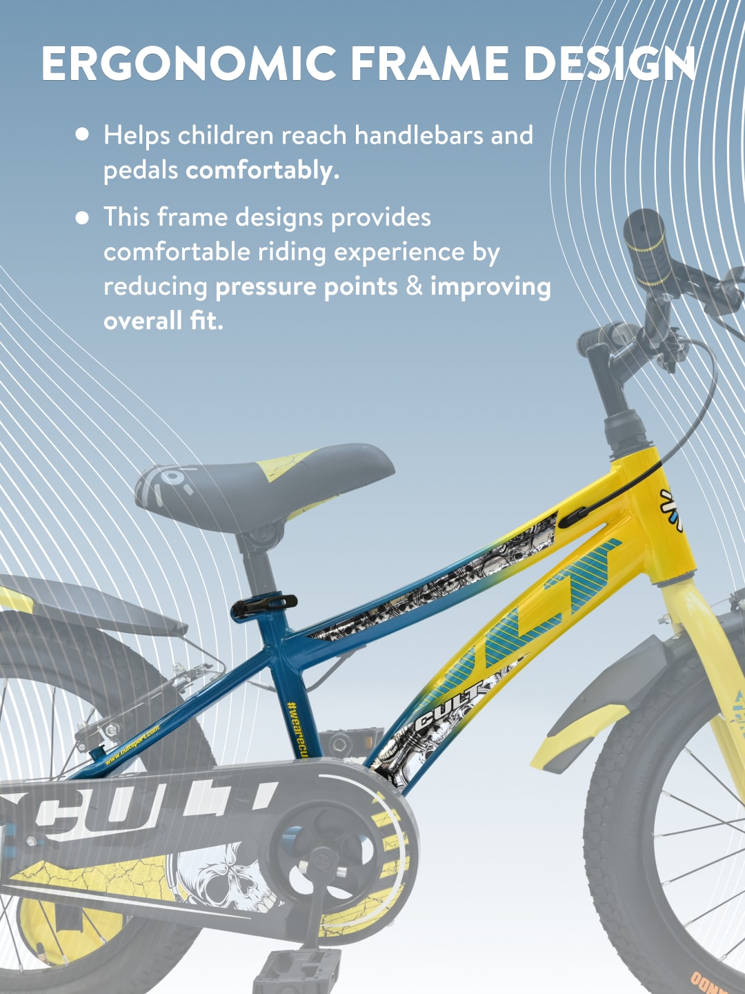 Throne 16T Steel Kids Bike with Rigid Fork, Single Wall Rim, V brakes, Chain Guard and Training Wheel, Yellow Blue