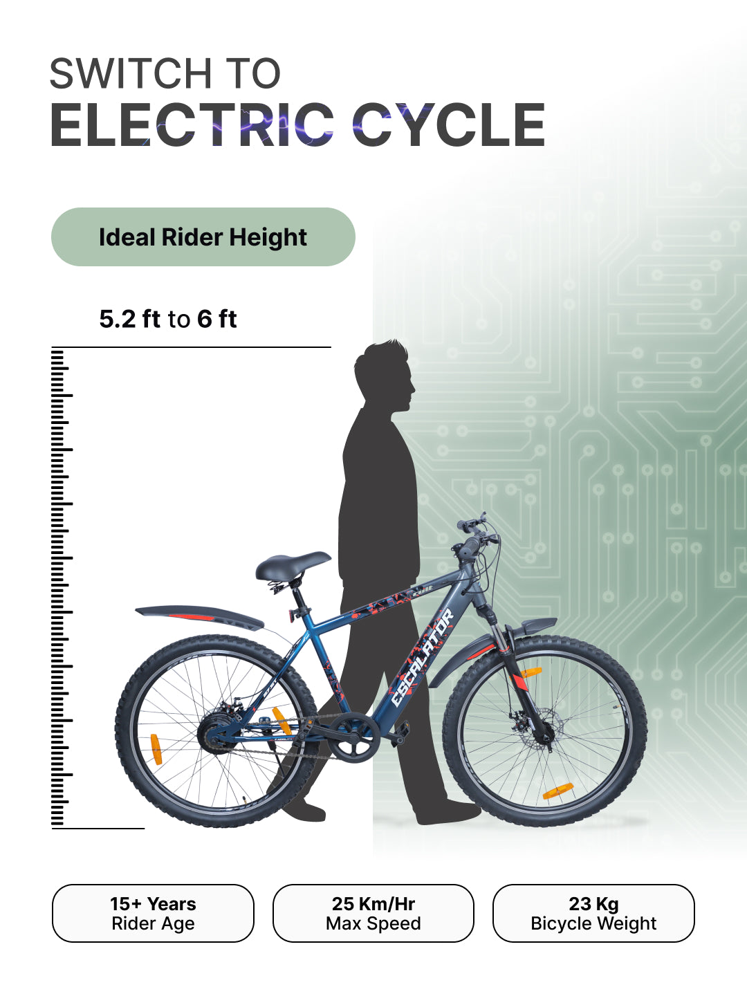 Escalator 27.5T Blue Grey with 250W BLDC Motor| 4 Hours Fast Charge| 7.8 Ah Li-ion Battery| Up to 35 Km| 27.5 Inches Wheels| Single Speed Electric Cycle | Ideal for 15+ Years