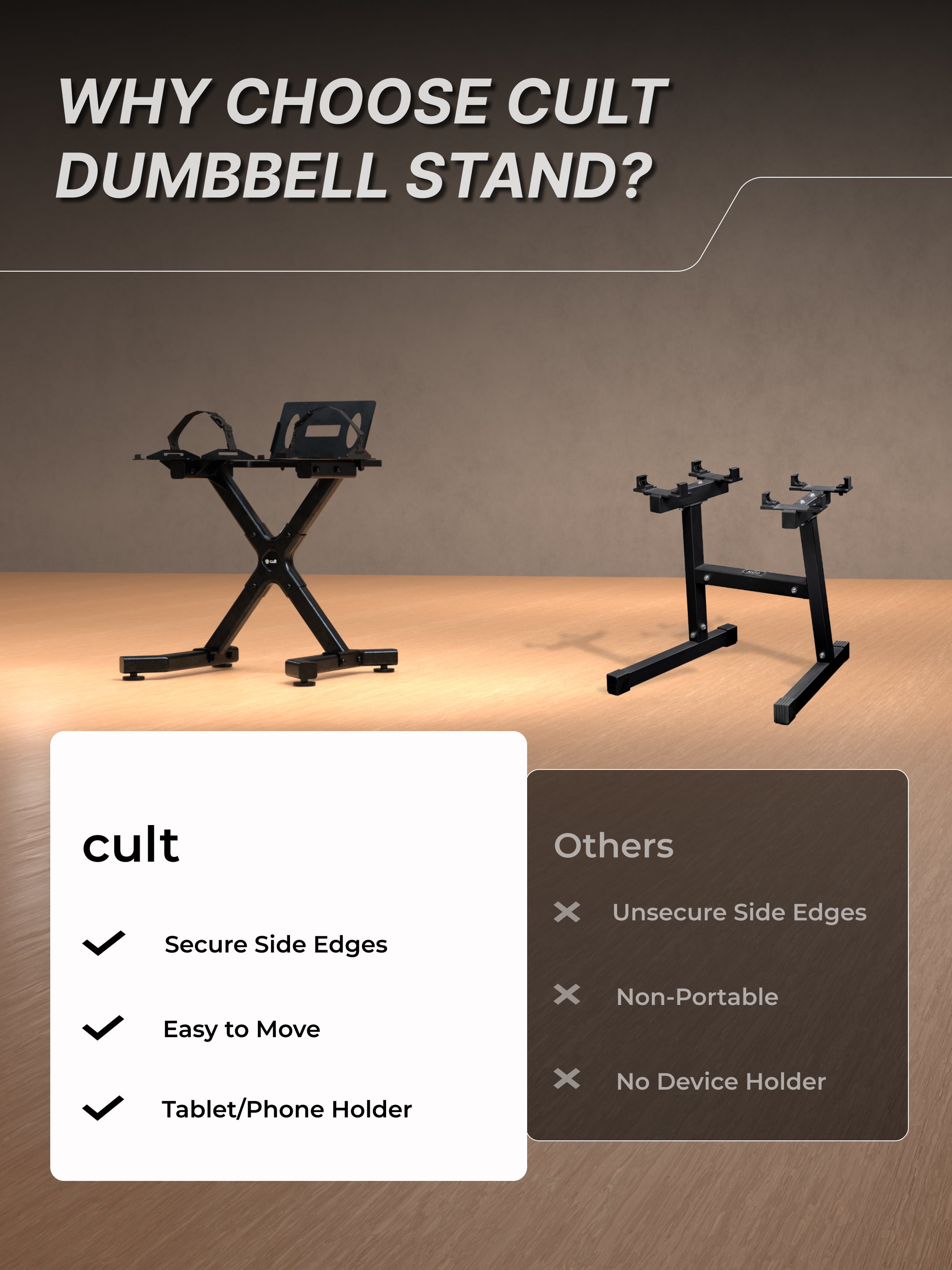 Cult Dumbbell Stand | 100 KG Weight Capacity | With Wheels & Tablet Holder | Protected Edges | Compact Home Gym Storage (6 Months extended Warranty only on Cultstore.com)