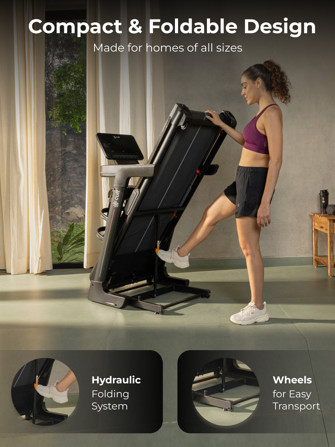 Cult SmartStrideSprint BLDC Motor (6HP Peak) Treadmill with Massager | Max Weight: 140kg | 15 Level Auto Incline (with 6 Months extended warranty)