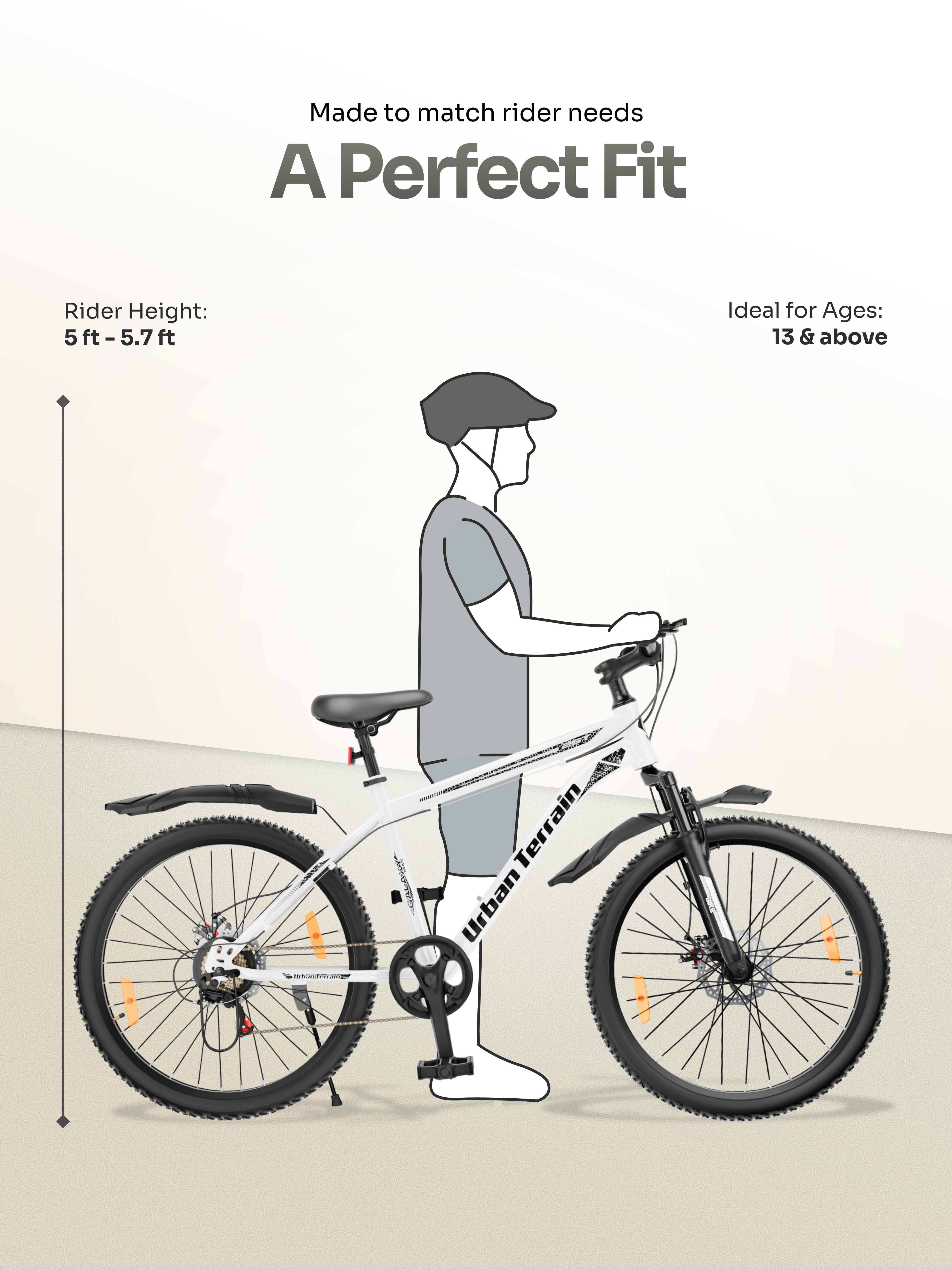 Galaxy Max Mountain Bike Steel 7 Speed Cycle 26 inch Tyre, White With Front Suspension, Single Wall Rim and Dual Disc Brakes Ideal For 5 ft to 5.7 ft