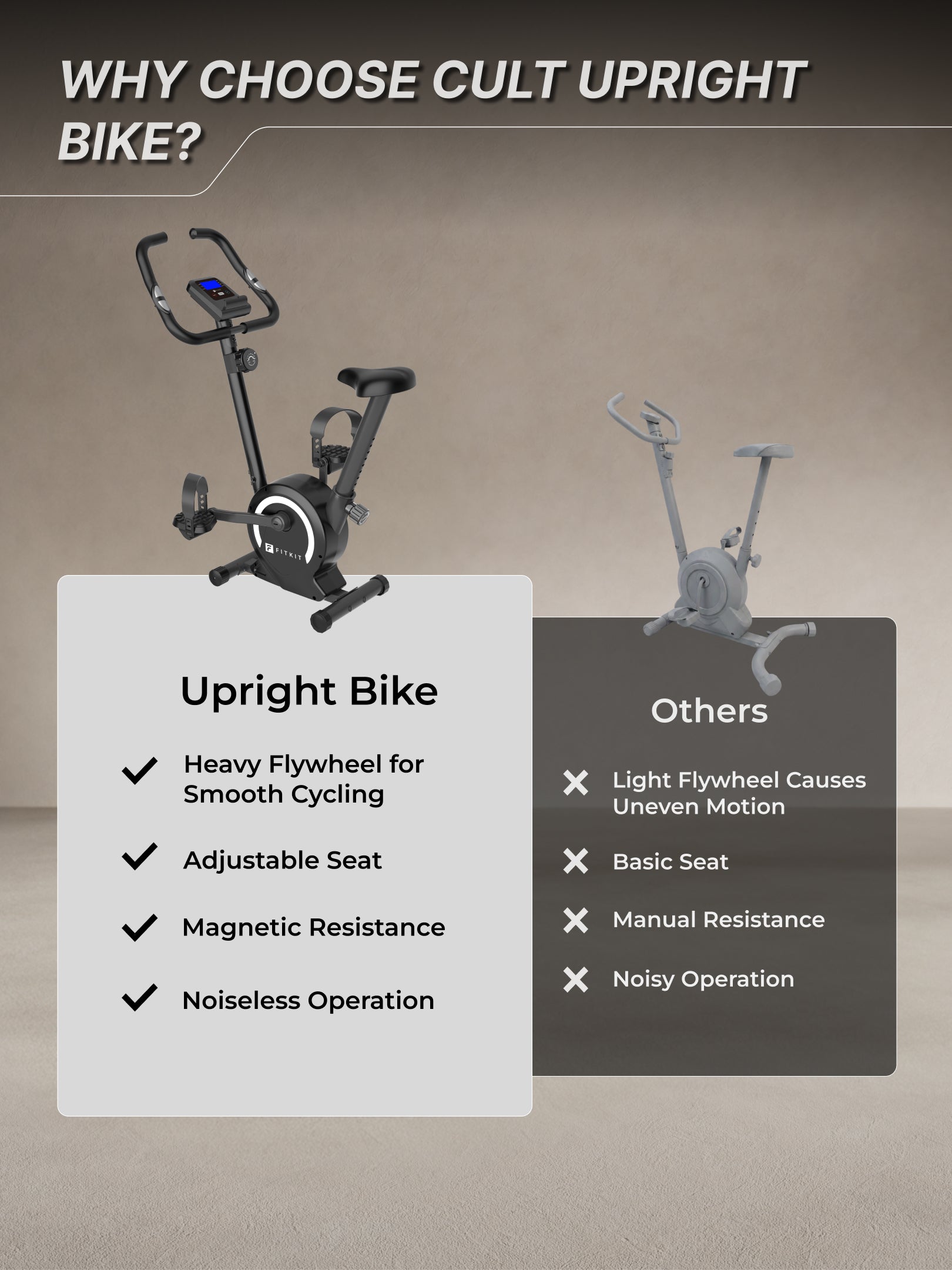Fitkit by Cult Upright Exercise Bike 6 Kg Flywheel & 130 Kg Weight Support with Adjustable Cushioned Seat | 16-Level Magnetic Resistance | LCD Display & Tablet Holder | Suitable for Home Gym Workout