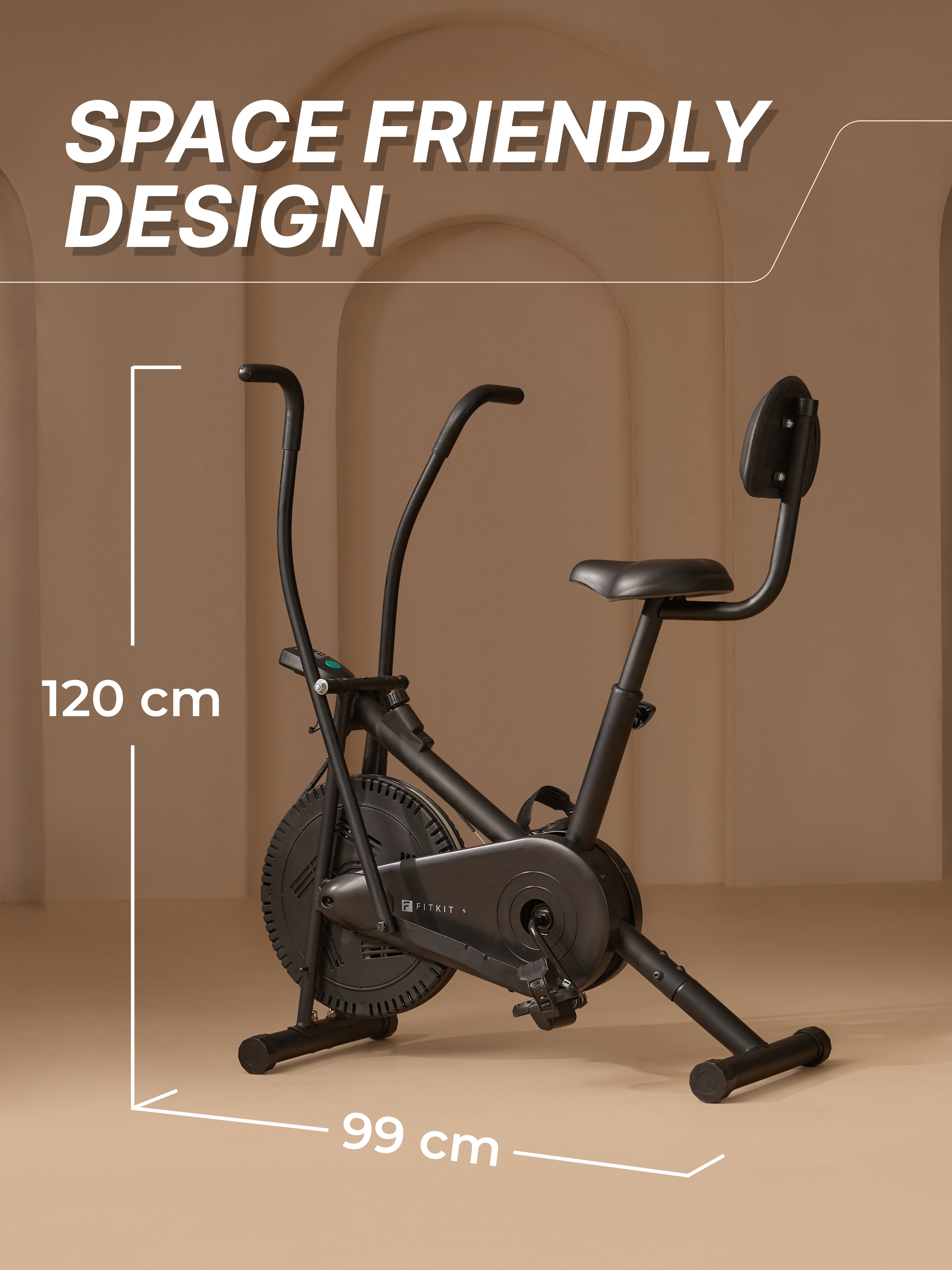 Fitkit Dual Action 2-in-1 Air Bike | Moving & Fixed Handles Exercise Cycle | Adjustable Seat & Anti-Slip Pedals | Direct Resistance | 120 kg Max Weight | Home Use Exercise Bike