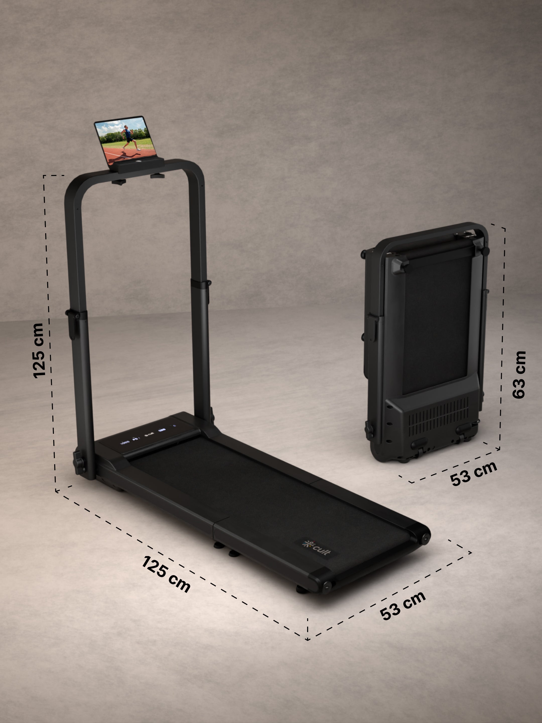 Cult Fold Plus Center-Folding Walking Pad with 5HP Motor with Easy Remote Control | Max User 130kg | Top Speed 6kmph | Running Deck 39.3 x 15.7 inches | Space Saving & Perfect for Home use Treadmill (with 6 Months Extended Warranty)