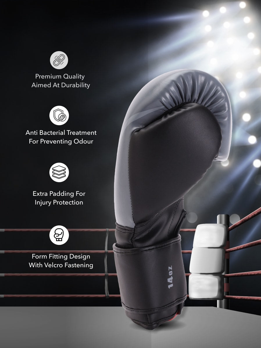 cult PVC Boxing Gloves for Men & Women Foam Padding Thickness 25mm Punching Bag Gloves for Boxing, Training, Kickboxing, Muay Thai, MMA Grey