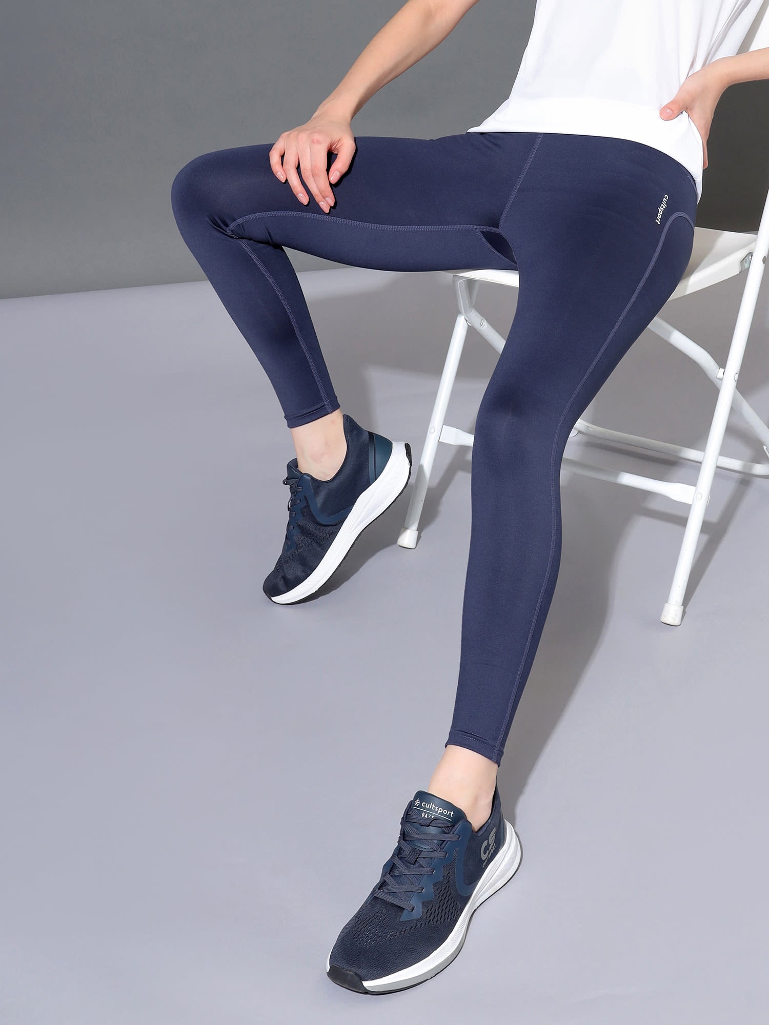 Navy High Waist Solid Workout Tights