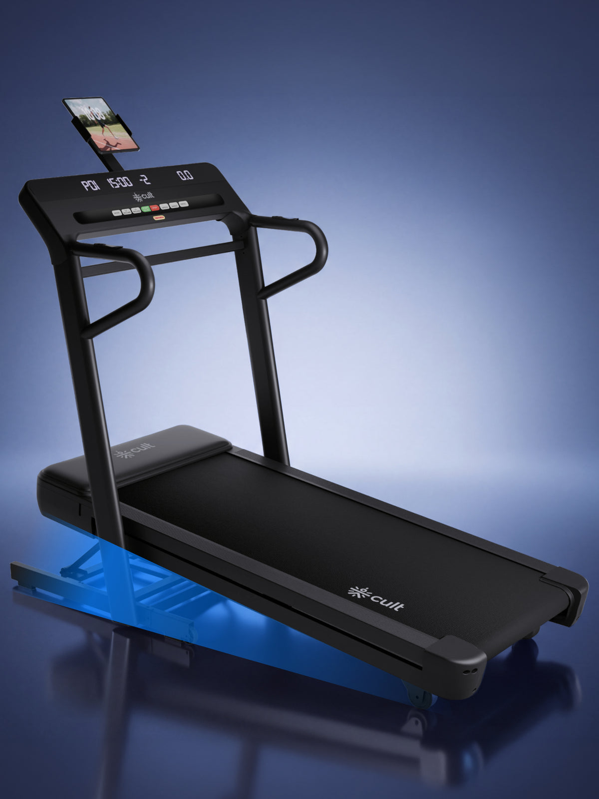 Cult Aptum Motorized Treadmill | 10 Levels Incline & 3 Level Decline | Max Speed - 20 km/hr | Max Weight – 140 kgs | Shock Absorbers for Knee Protection | One-Button Power Folding (Black)