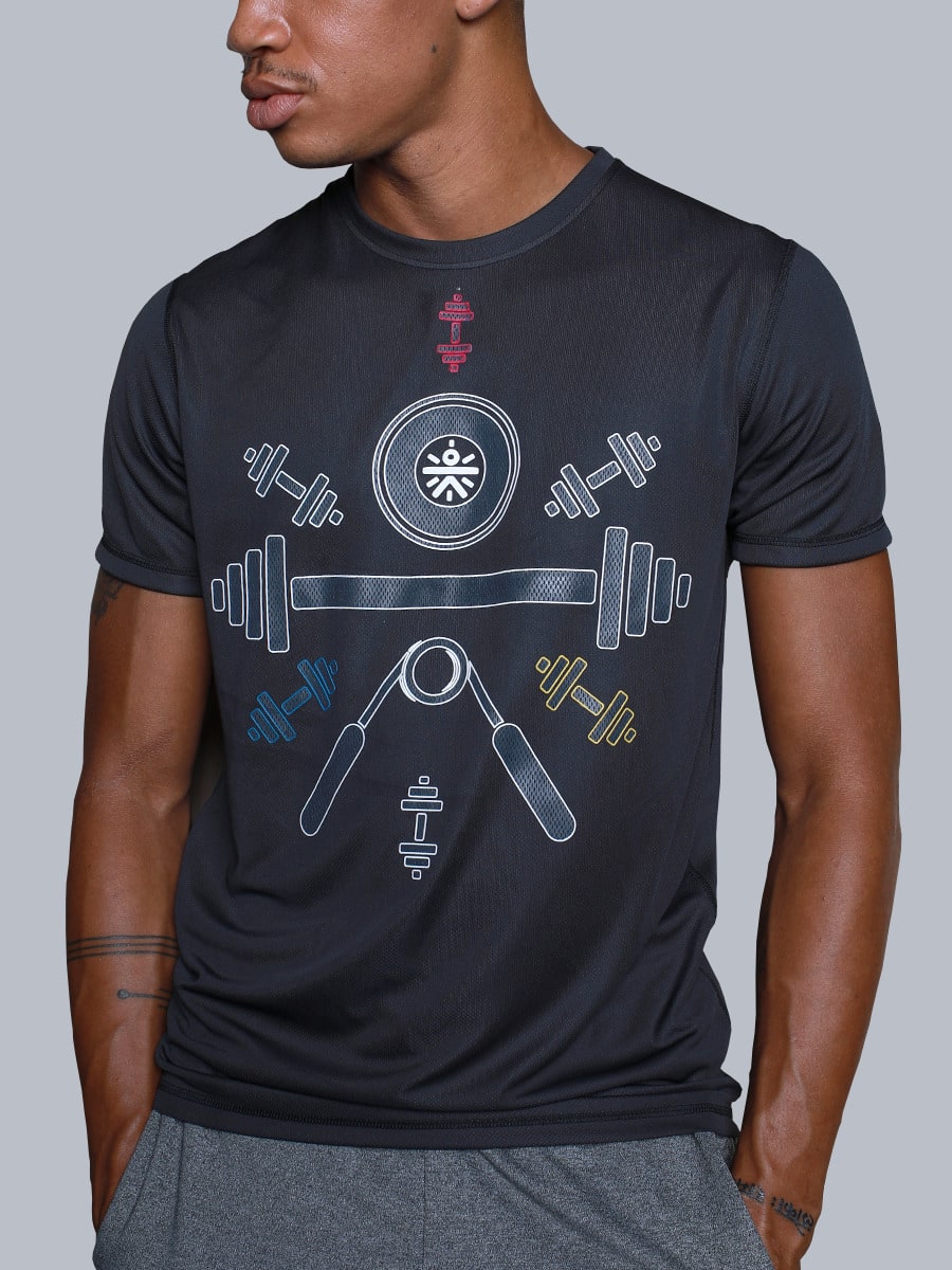 Men Charcoal Dumbbell Training Tee