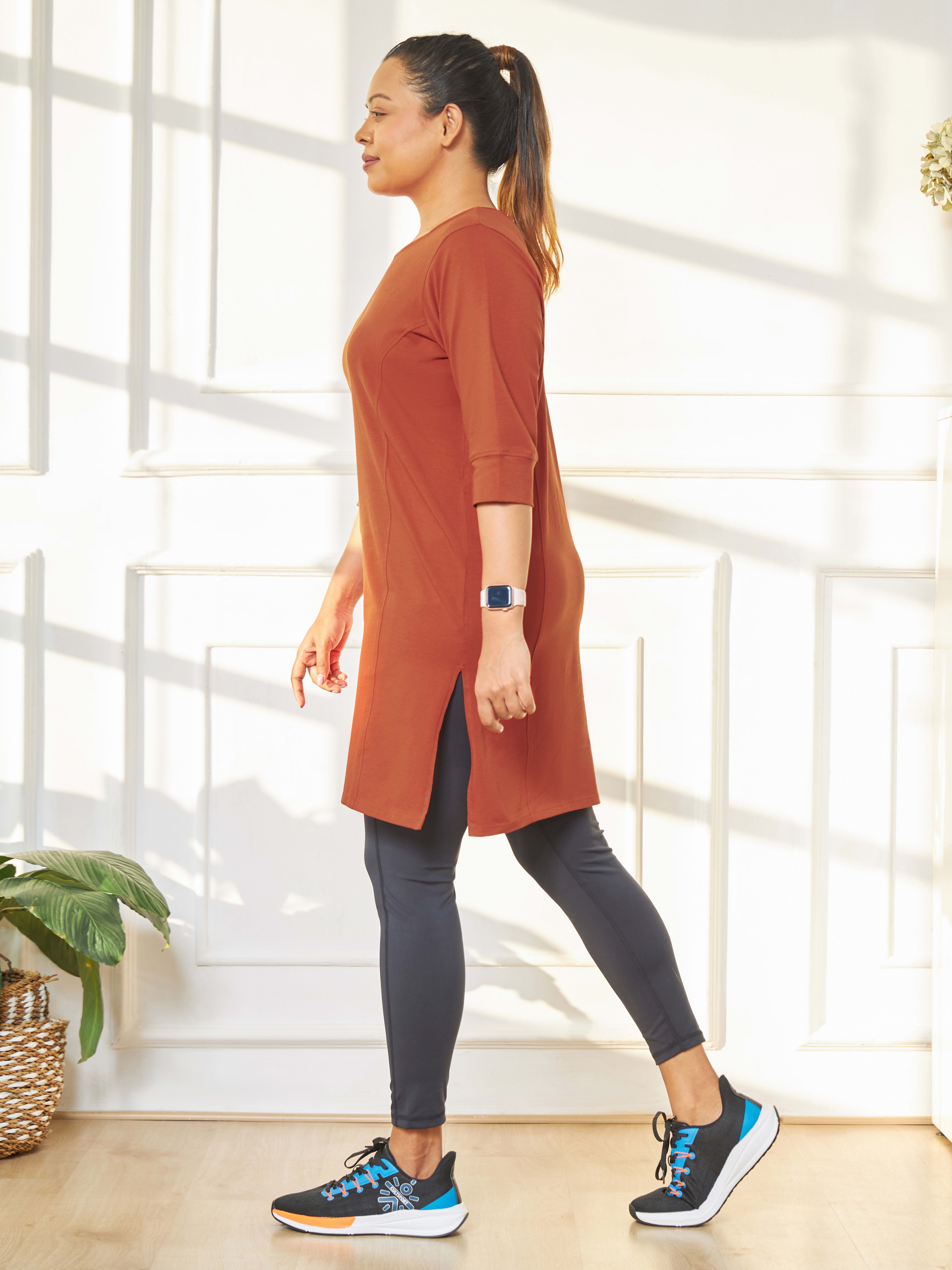 Solid Activ-Kurti with Side Pocket For Women - Rust