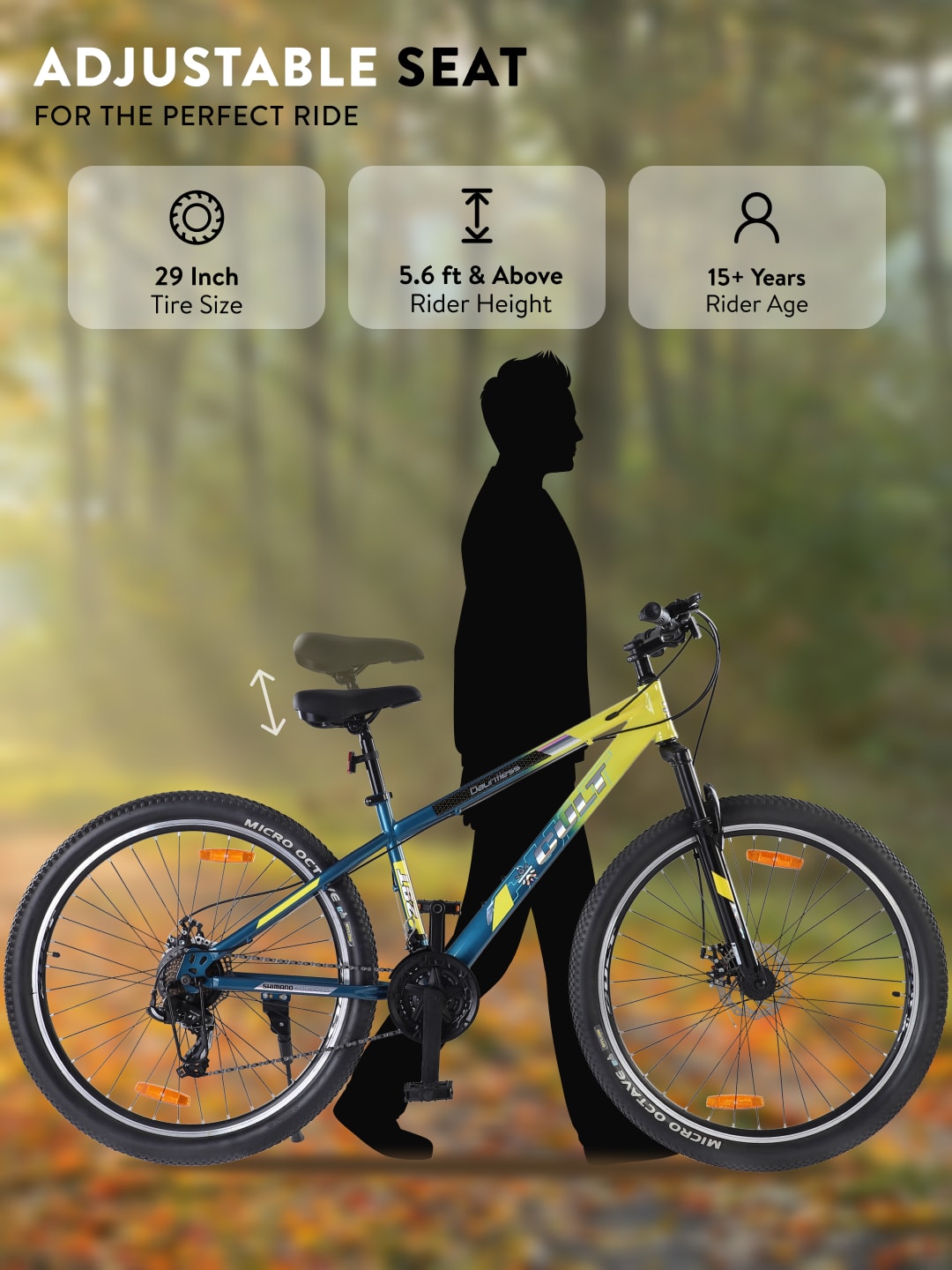 DAUNTLESS21S29TYELLOWBLUE Steel 21 Speed Shimano Gear 29 inch Mountain Cycle, Dual Disc Brake, Front Suspension, Double Wall Rim