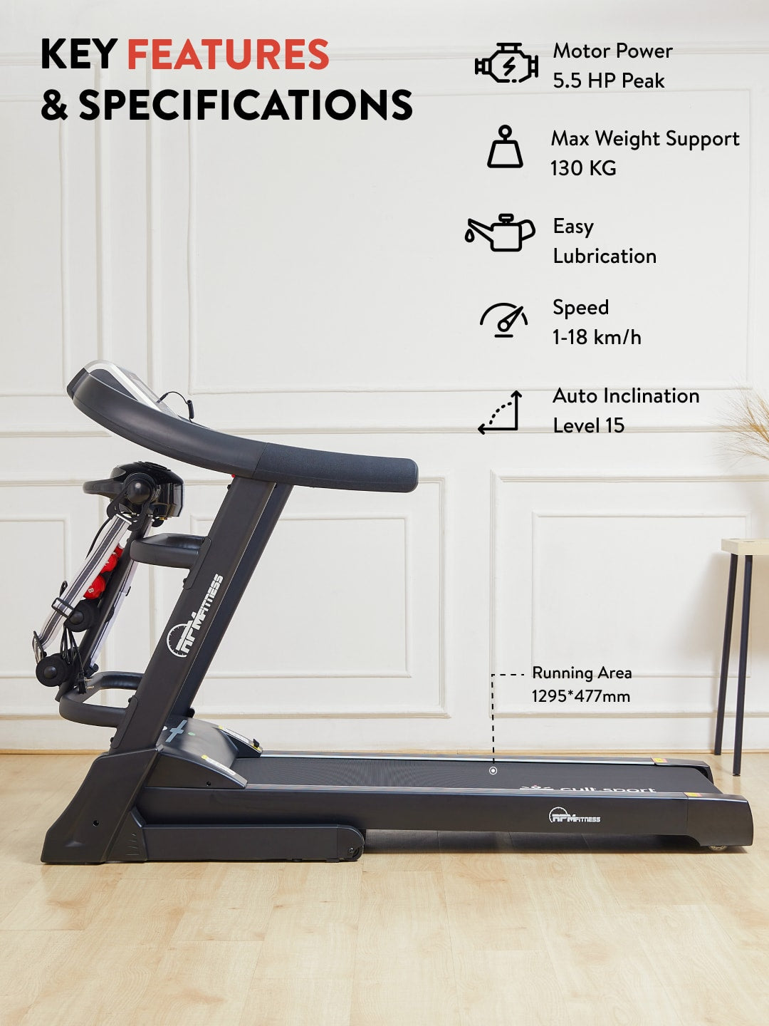 RPM757MI 5.5HP DC Treadmill | 15-level Auto-Incline & Massager | Max Weight-130kg | Max Speed-18kmph (with 6 months extended warranty)