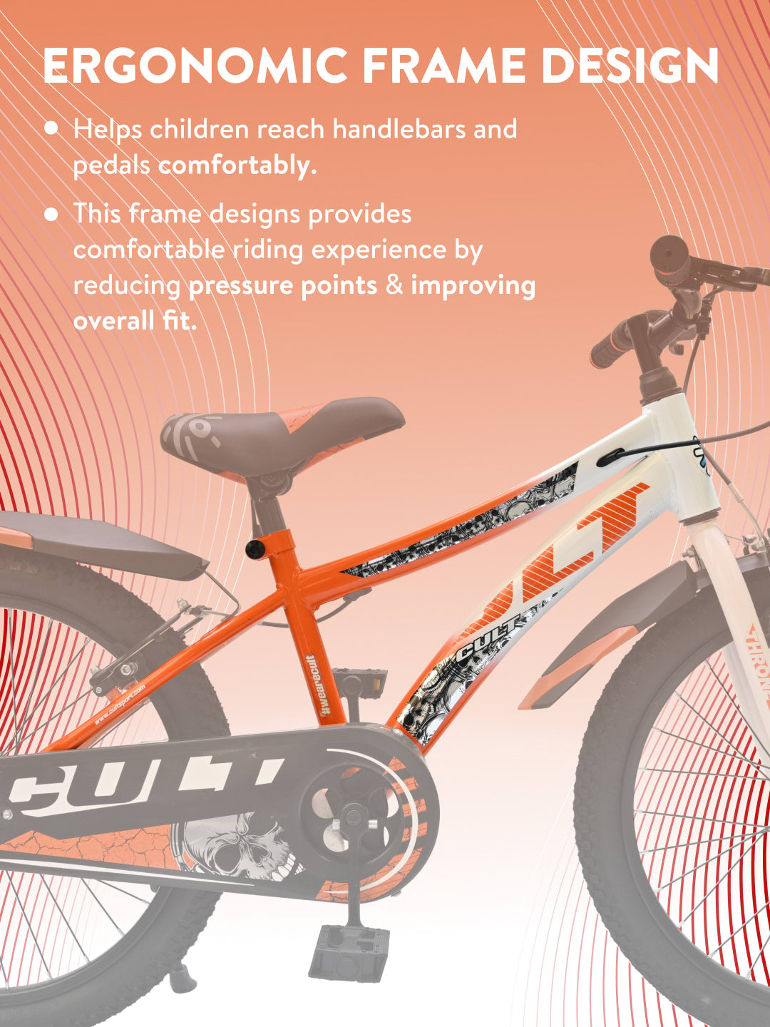 Throne 20T Steel Kids Bike with Rigid Fork, Single Wall Rim, V brakes and Chain Guard Orange White