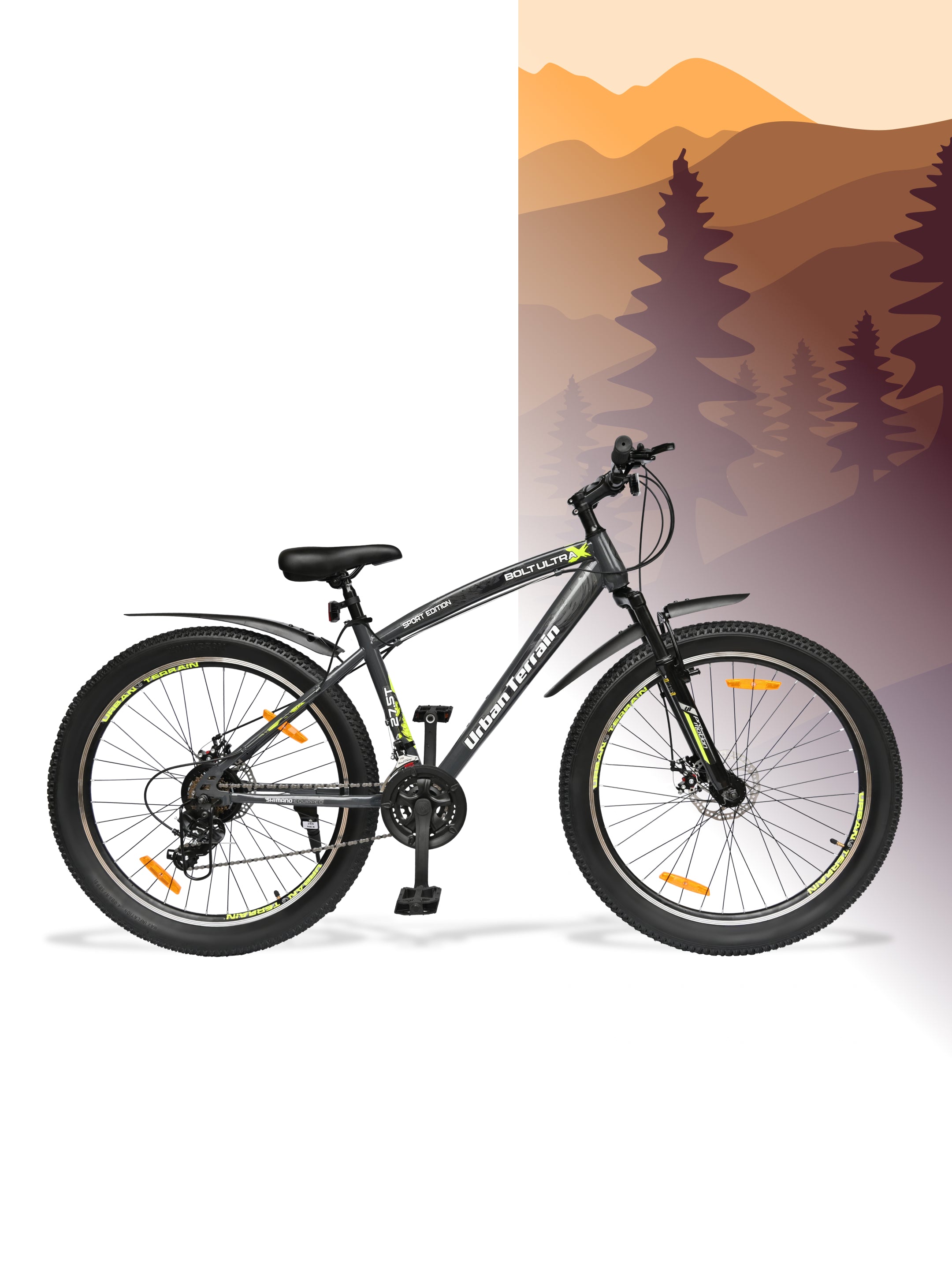 Bolt Ultra Mountain Bike Steel 21 Speed Cycle 27.5 inch Tyre, Grey With Front Suspension, Double Wall Rim and Dual Disc Brakes, Ideal For 5.2 ft to 6 ft