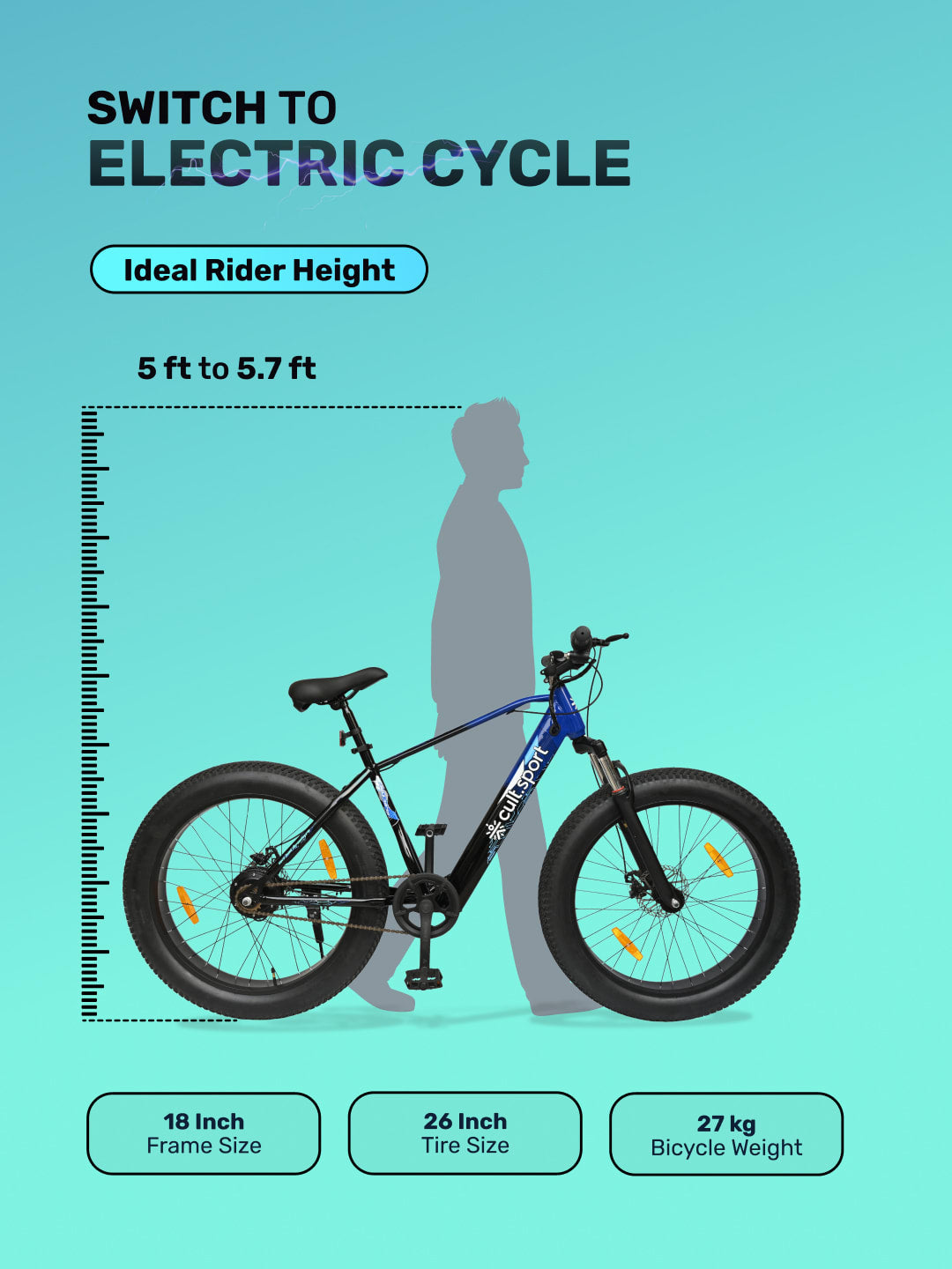 OMEGA26TBLUE with 4.5 hrs Fast Chargee , BLDC Motor 26 inches Single Speed Lithium-ion (Li-ion) Electric Cycle, Ideal for Unisex, 13+ Years