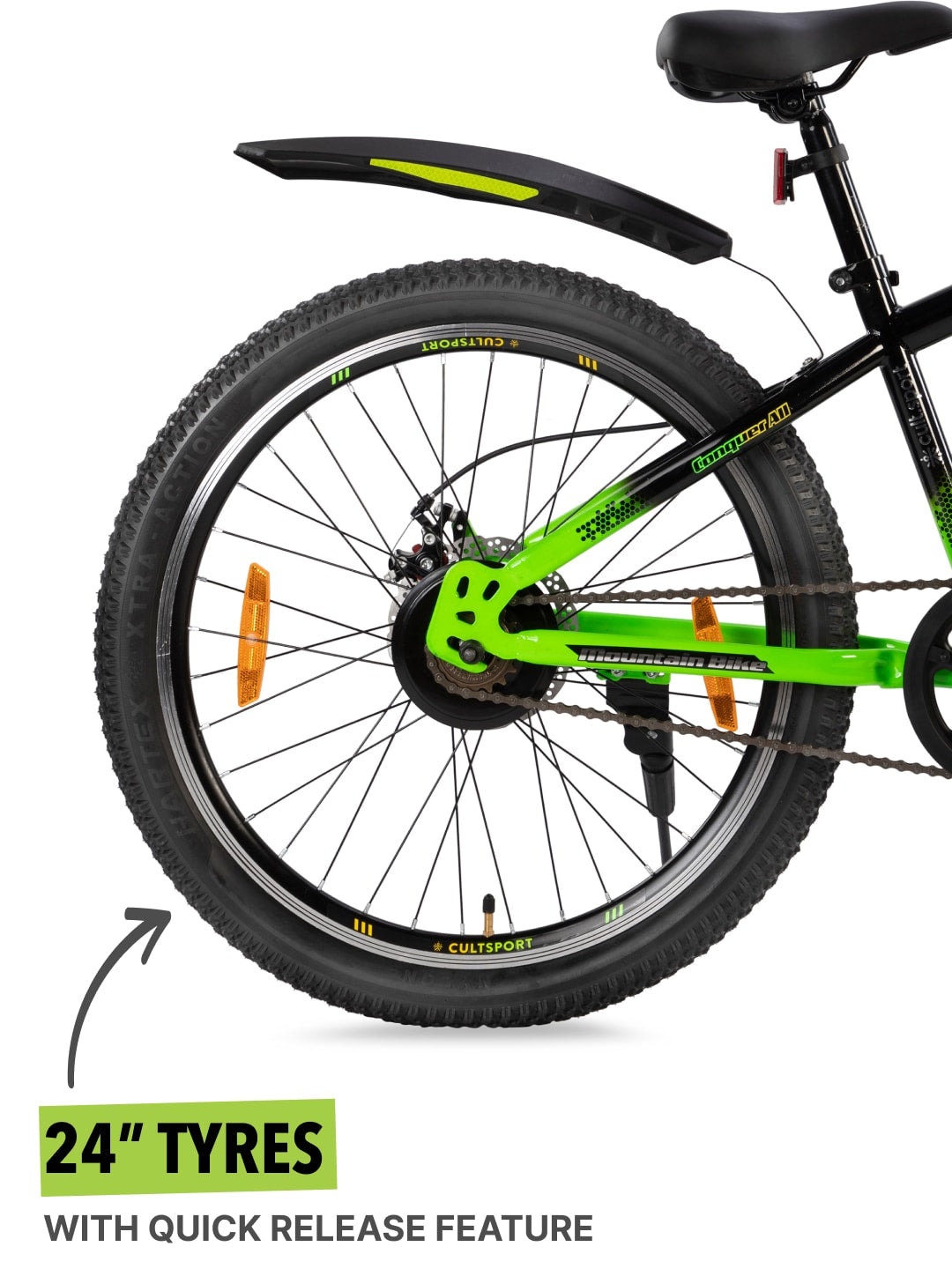 Dauntless24TGreen Steel Single Speed 24 inch Mountain Cycle, Front Suspension, Double Wall Rim and Dual Disc Brake